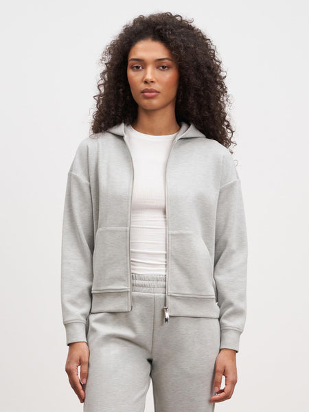 Womens Knitted Relaxed Zip Hoodie in Marl Grey