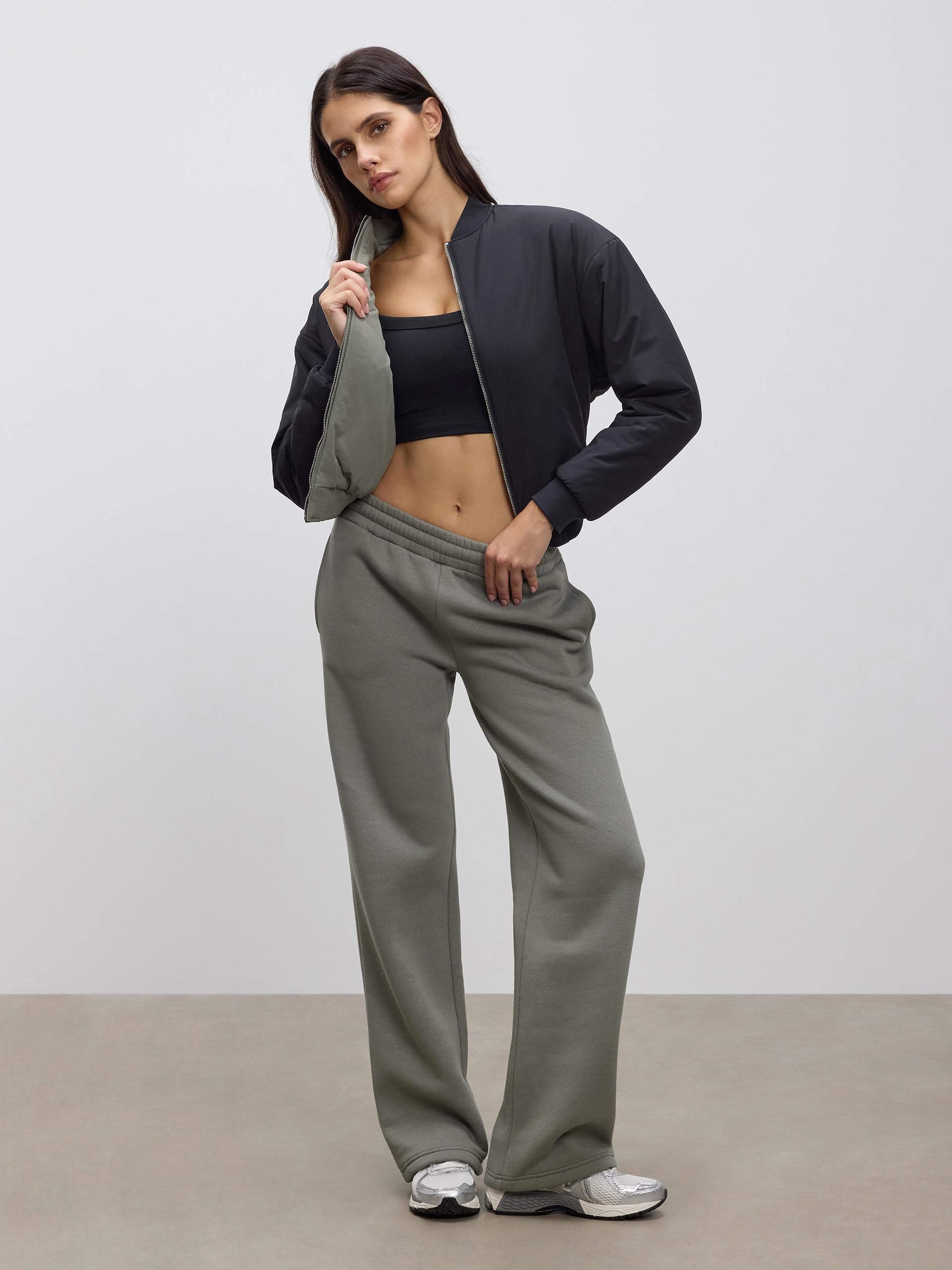 Womens Reversible Bomber Jacket in Black Sage