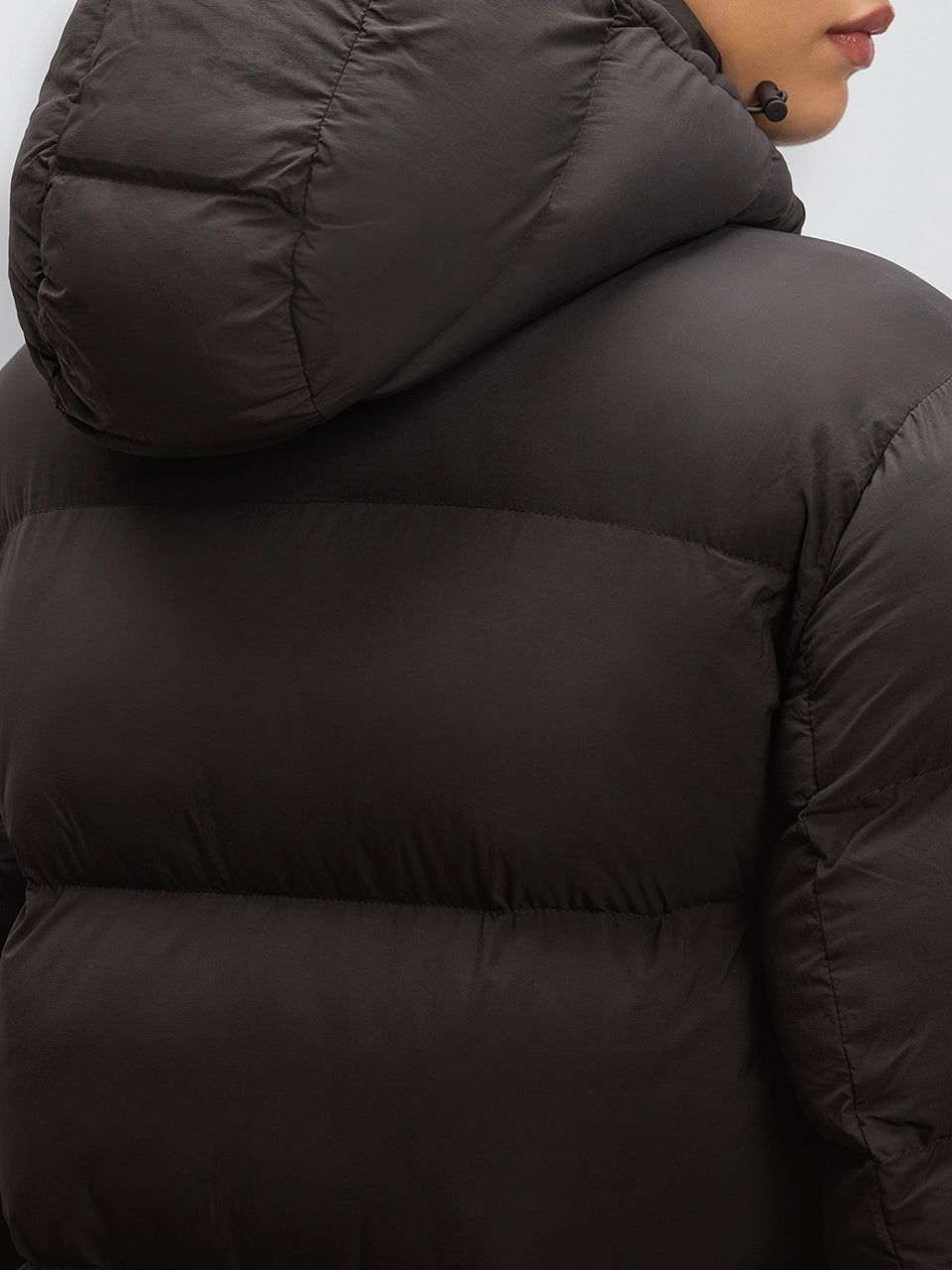 Womens Mid Length Puffer Jacket in Brown