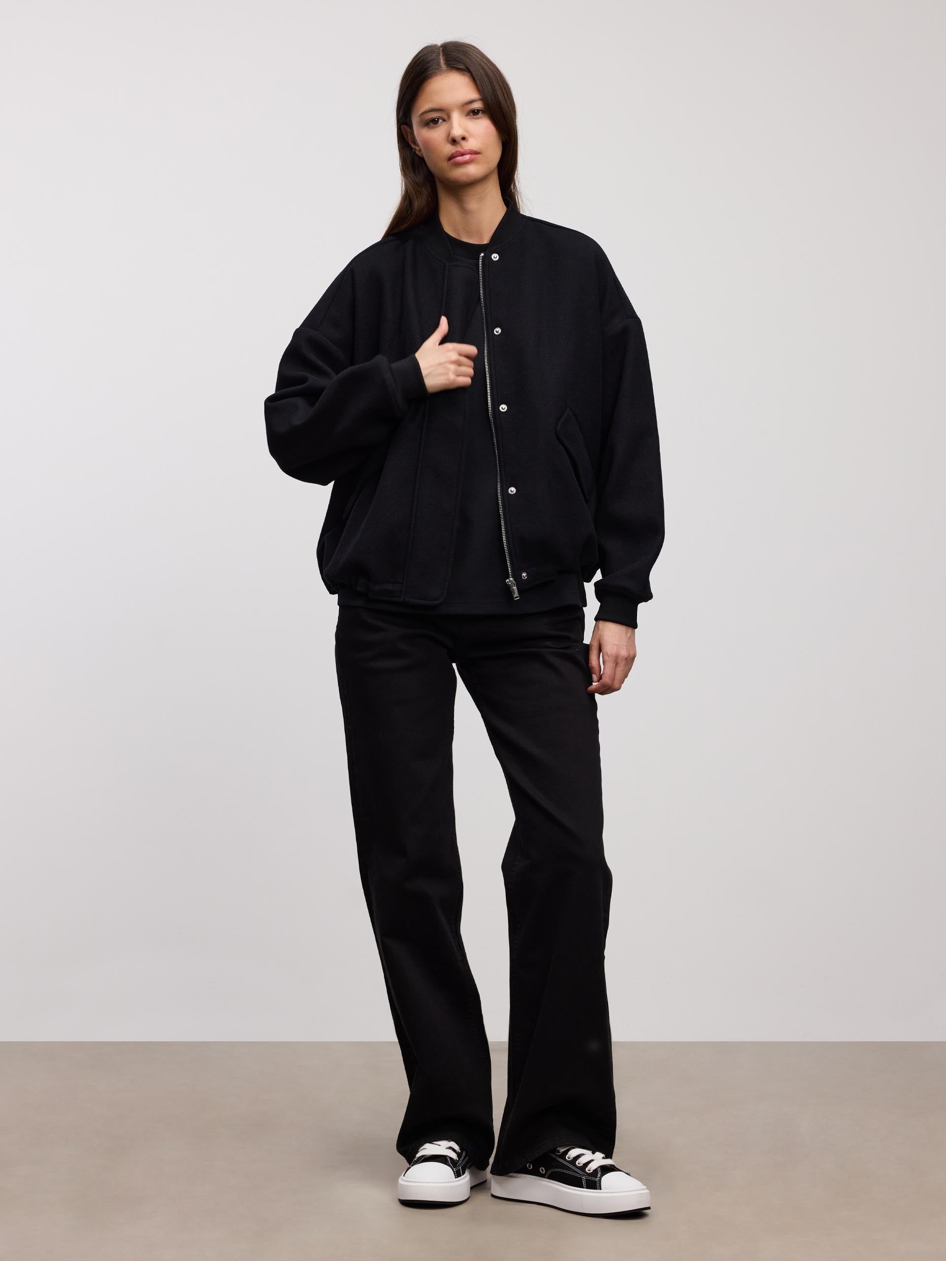 Womens Soft Knitted Bomber Jacket in Black