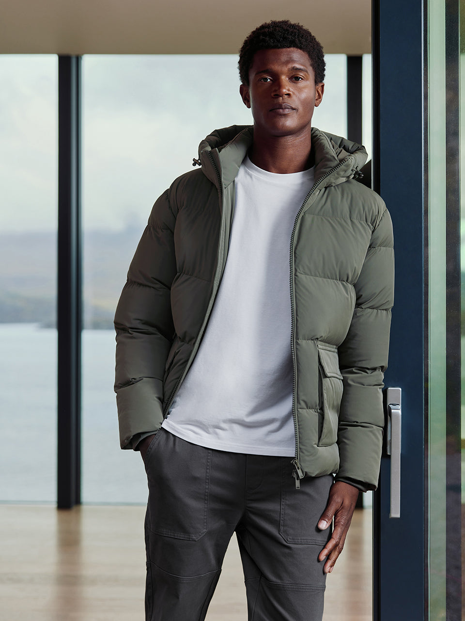 Short Down Parka in Olive