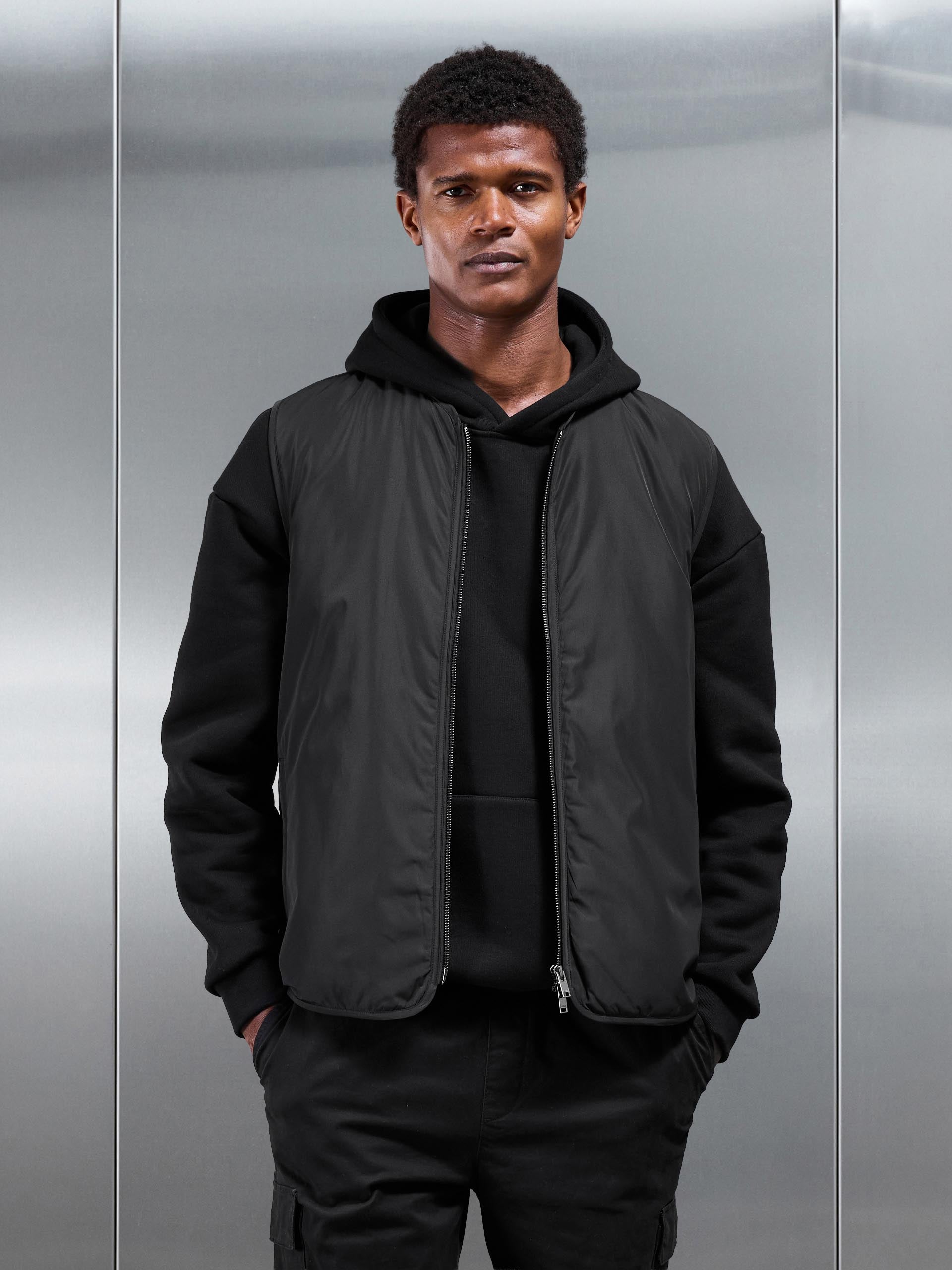 Zip Through Padded Vest in Black