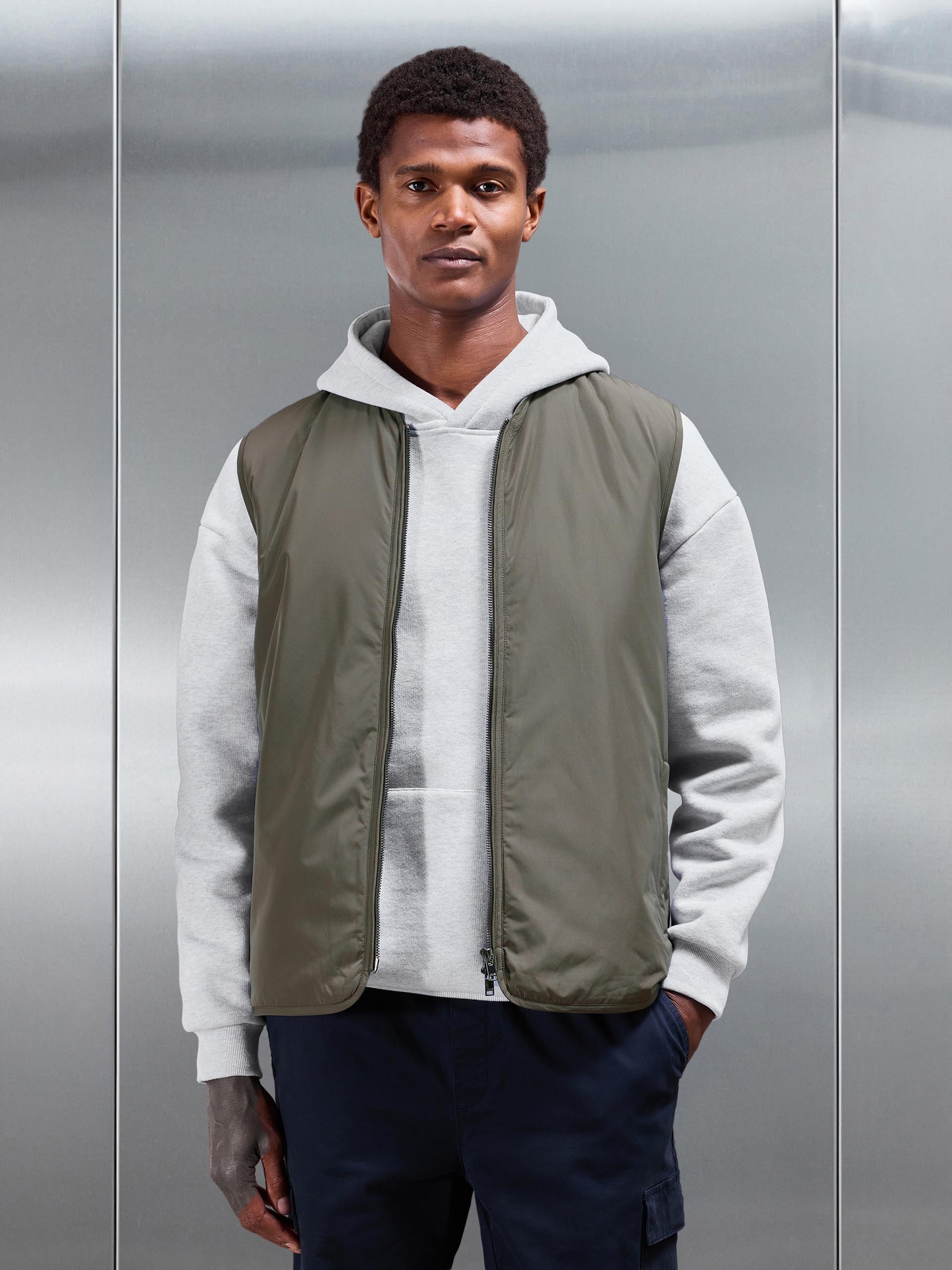 Zip Through Padded Vest in Olive