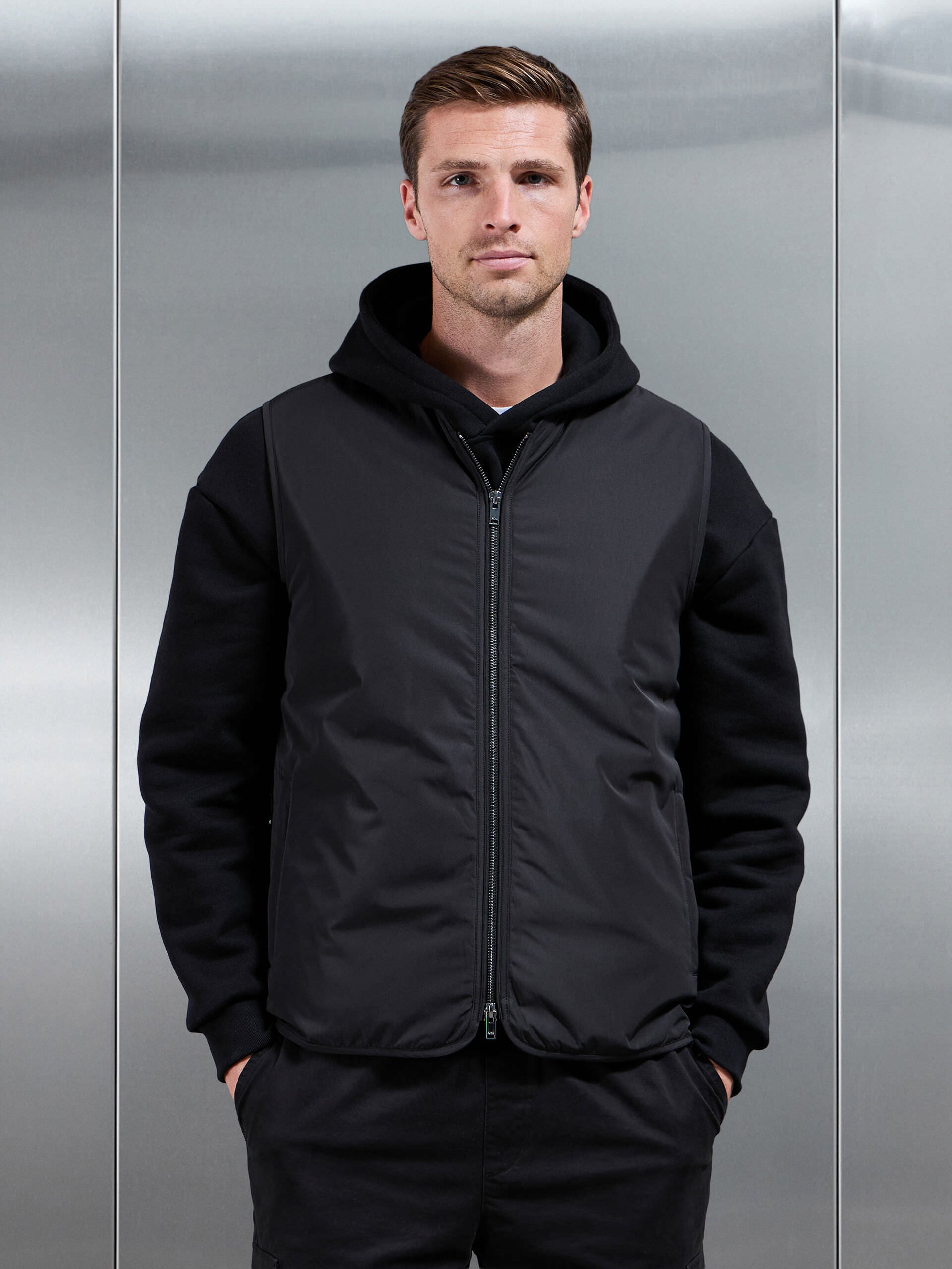 Zip Through Padded Vest In Black
