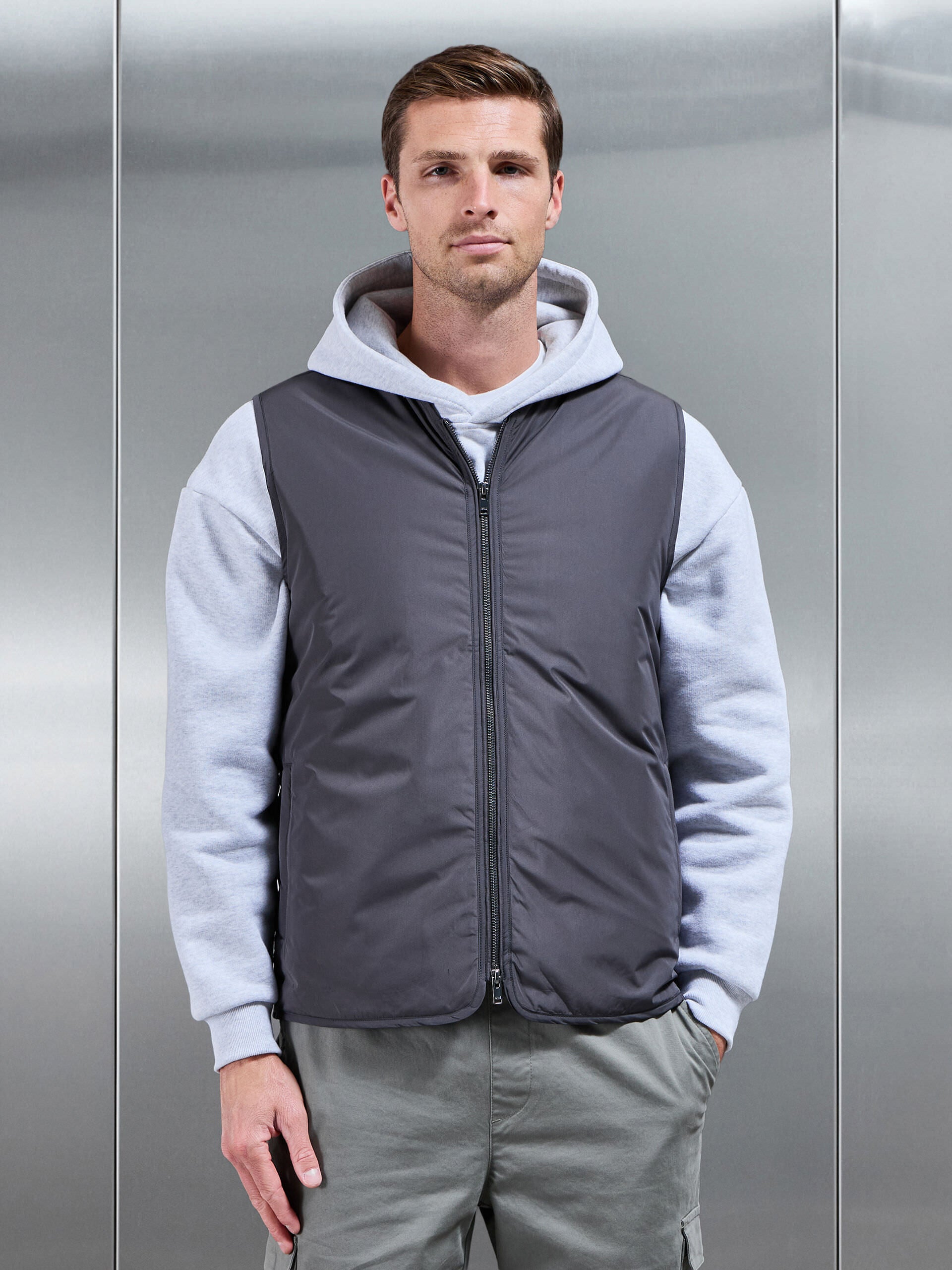 Zip Through Padded Vest in Grey
