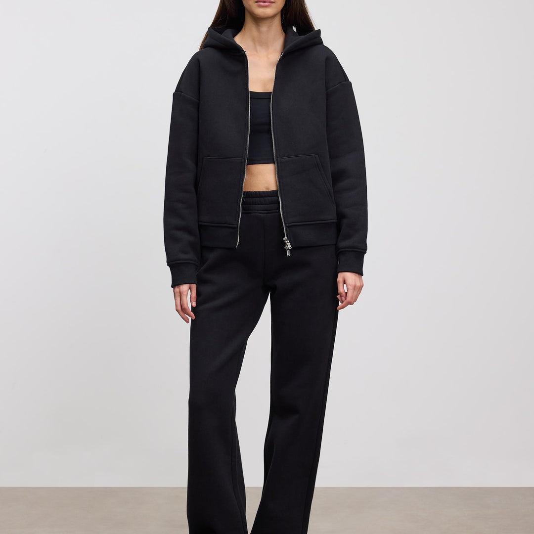 Womens Relaxed Zip Hoodie in Black