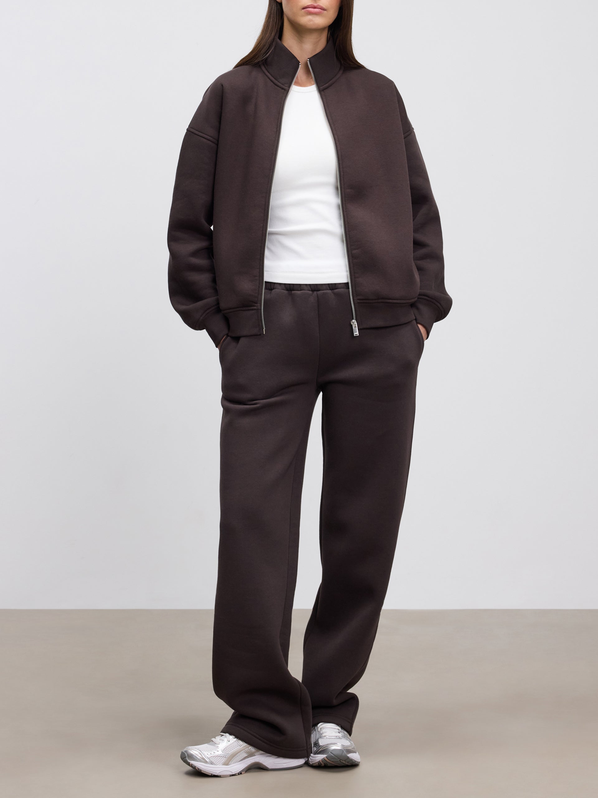 Womens Neoprene Funnel Neck Jacket in Brown