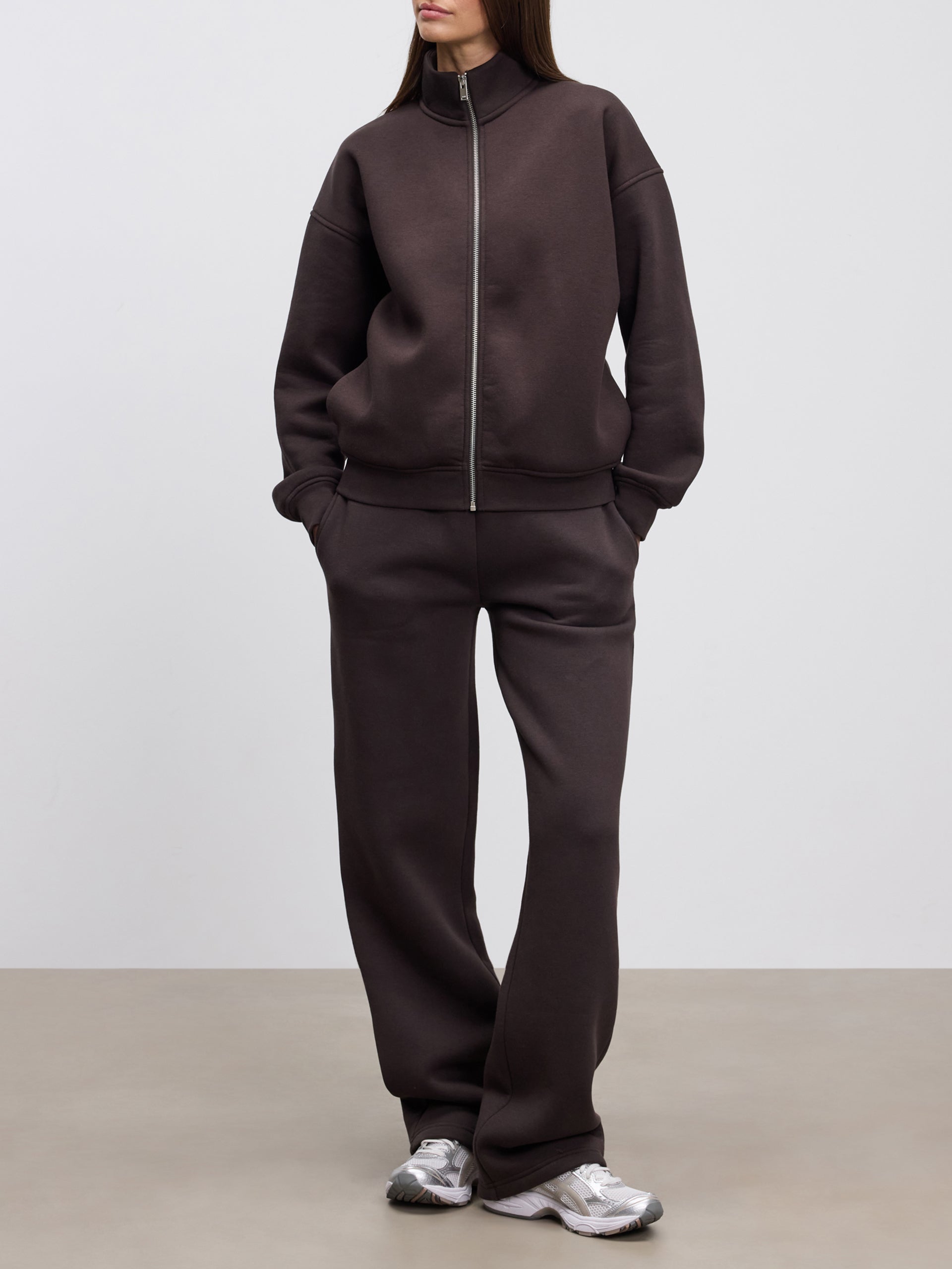 Womens Neoprene Funnel Neck Jacket in Brown
