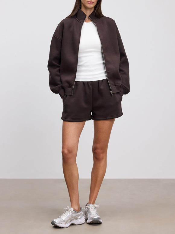 Womens Neoprene Funnel Neck Jacket in Brown