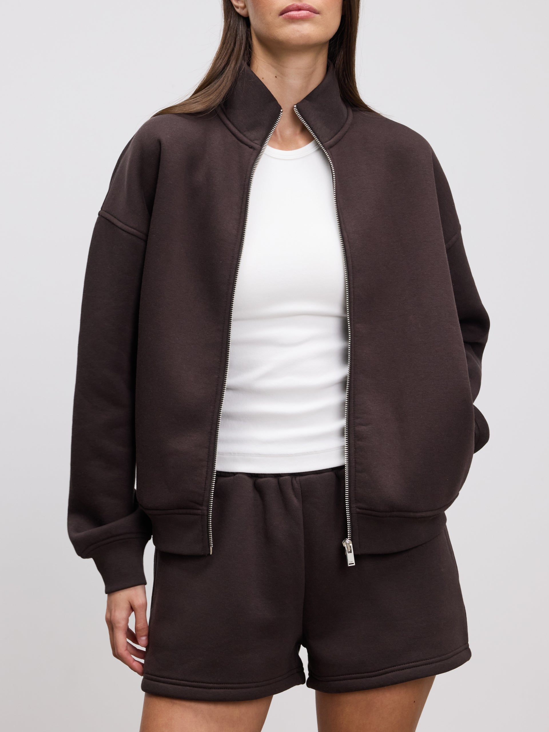 Womens Neoprene Funnel Neck Jacket in Brown