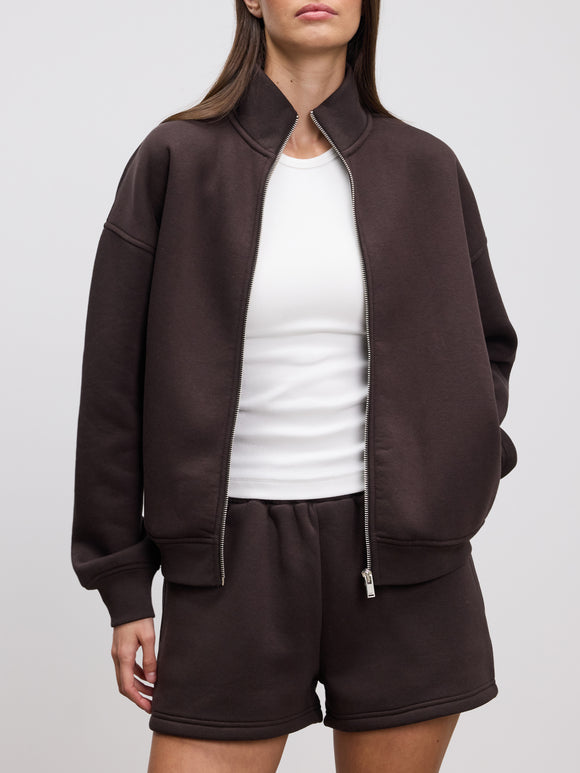Womens Neoprene Funnel Neck Jacket in Brown