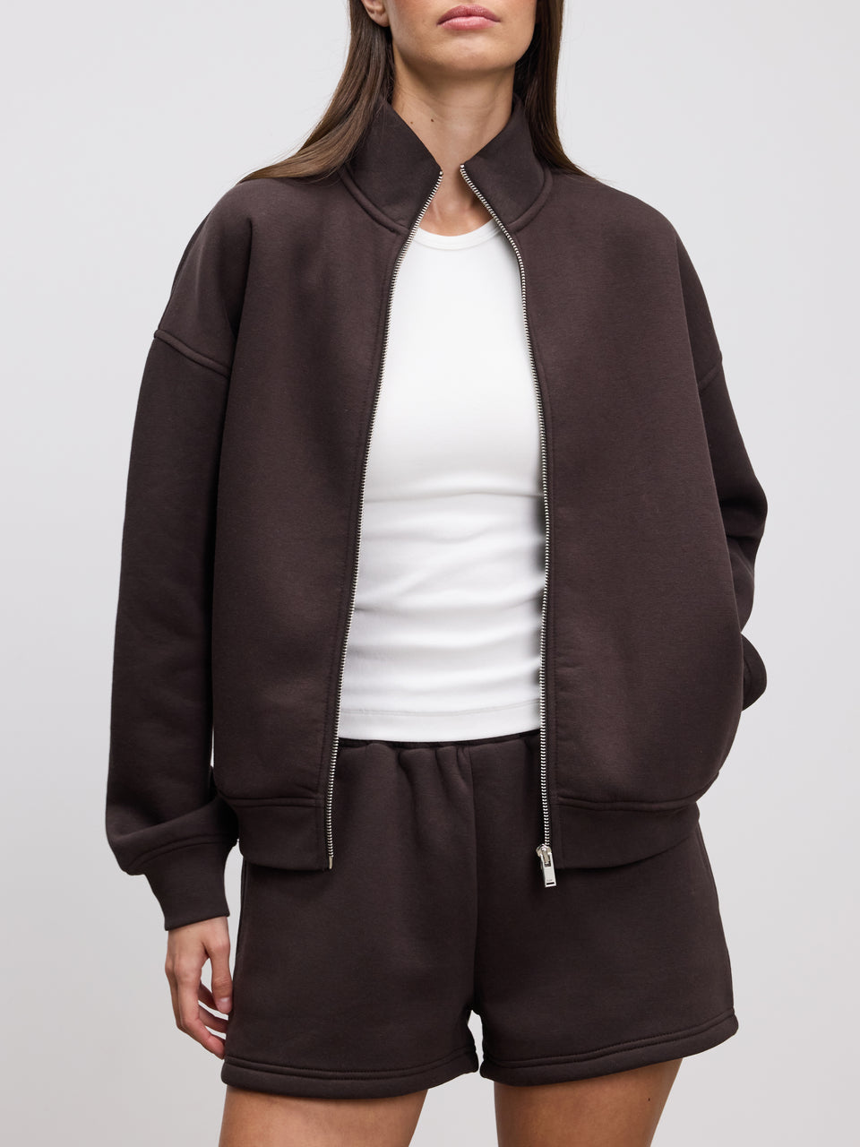 Womens Neoprene Funnel Neck Jacket in Brown