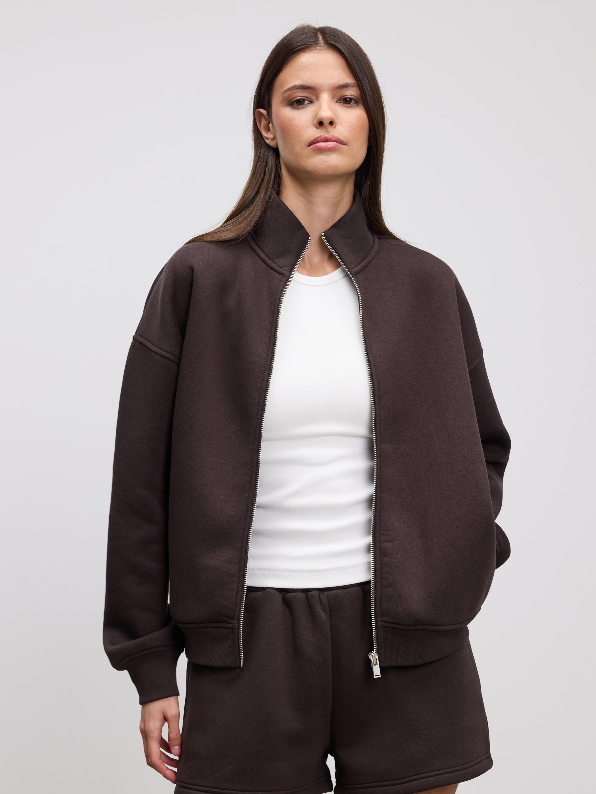 Womens Neoprene Funnel Neck Jacket in Brown