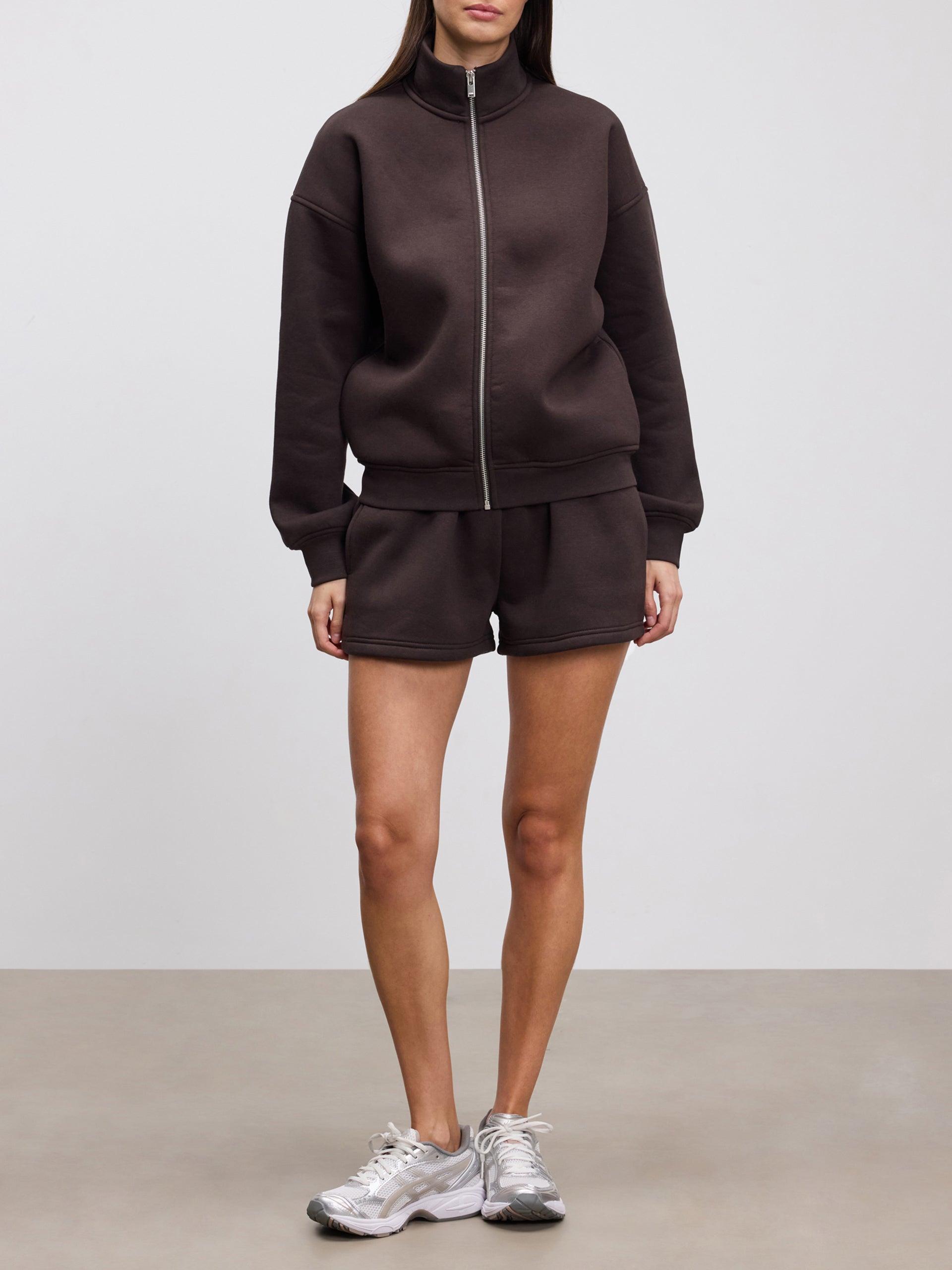 Womens Neoprene Funnel Neck Jacket in Brown