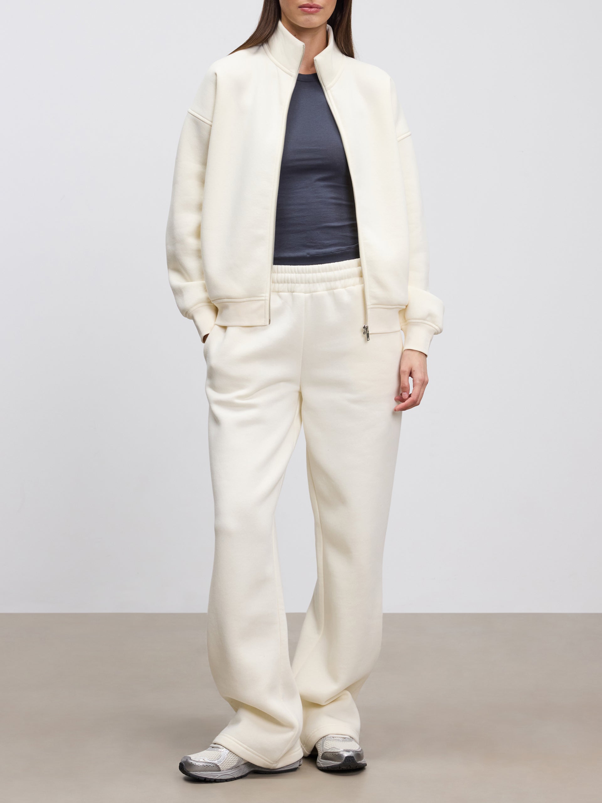 Womens Neoprene Funnel Neck Jacket in Ecru