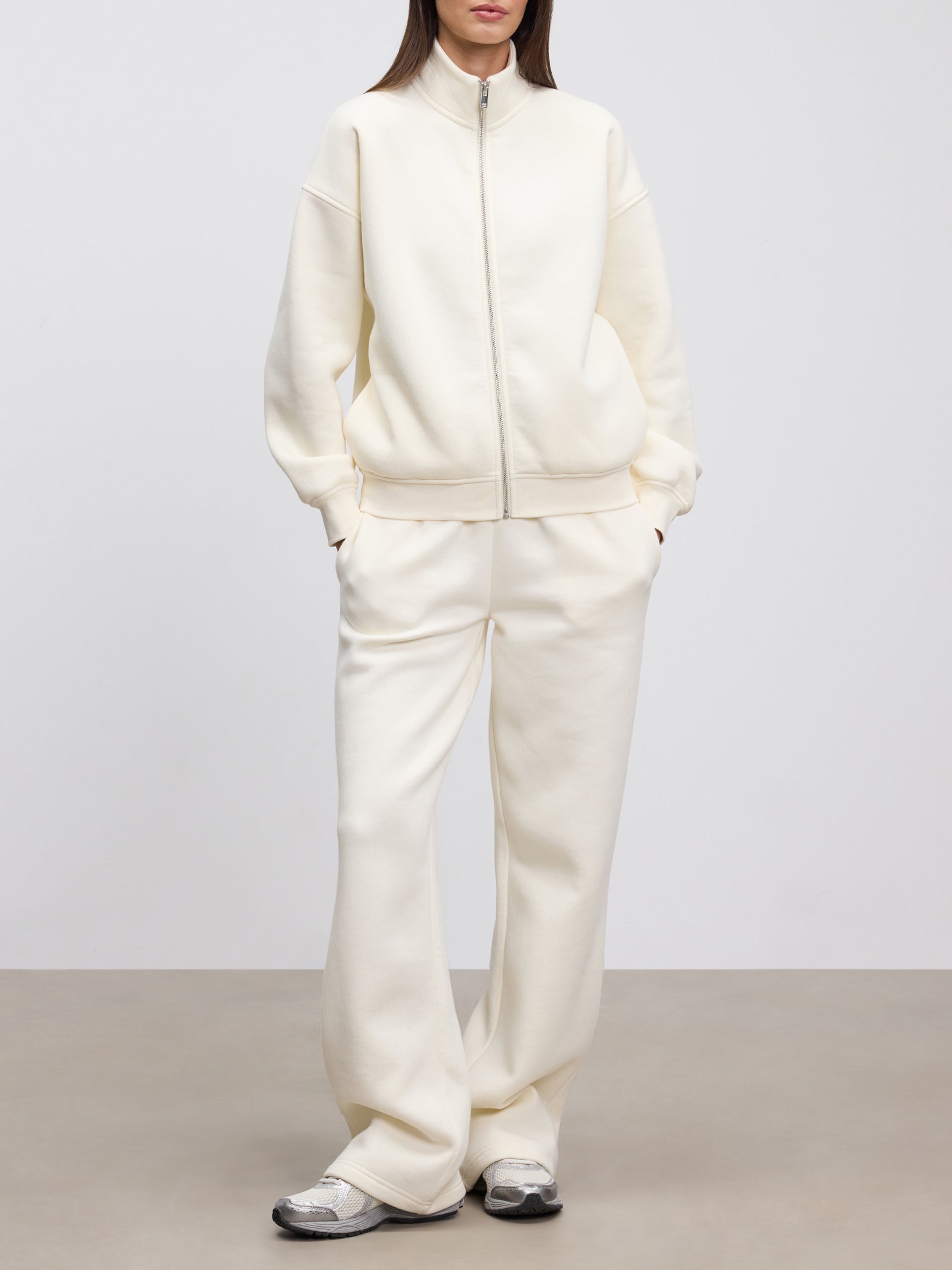 Womens Neoprene Funnel Neck Jacket in Ecru