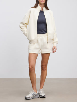 Womens Neoprene Funnel Neck Jacket in Ecru