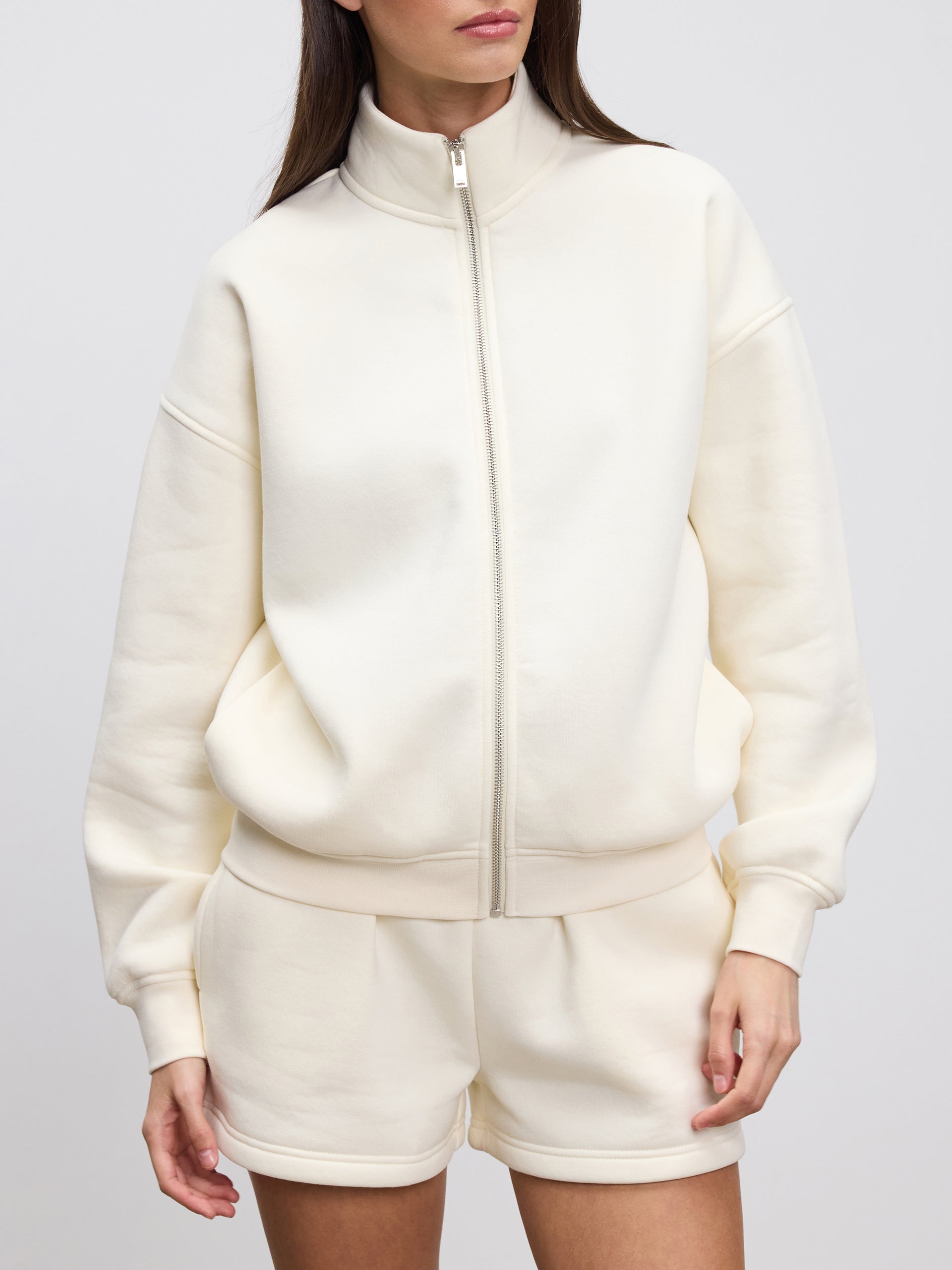 Womens Neoprene Funnel Neck Jacket in Ecru
