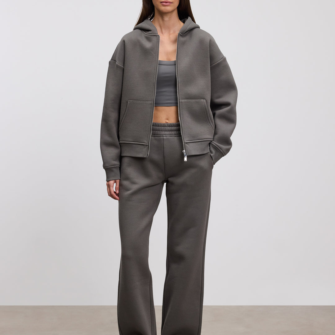Womens Relaxed Zip Hoodie in Grey