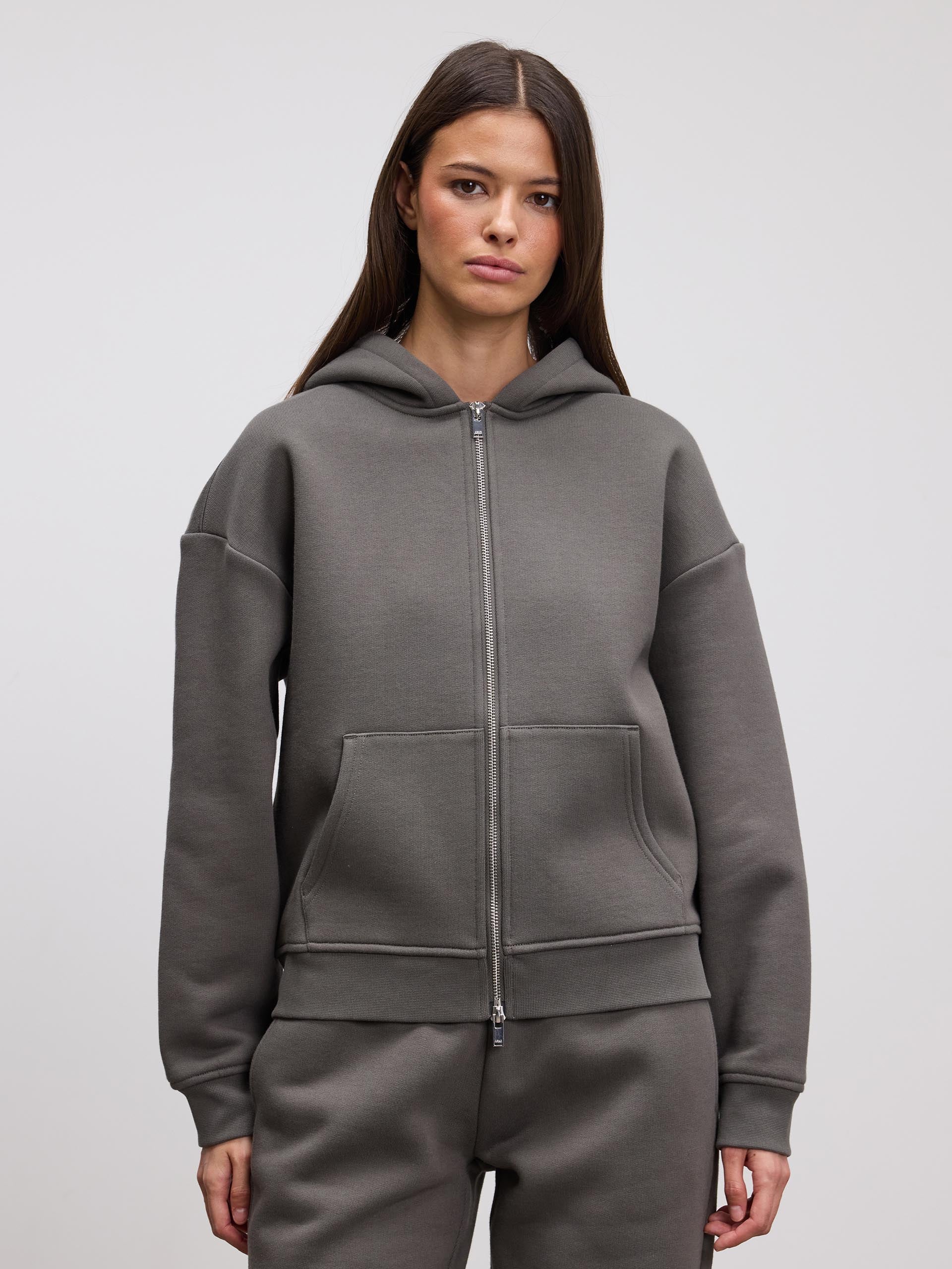 Womens Relaxed Zip Hoodie in Grey