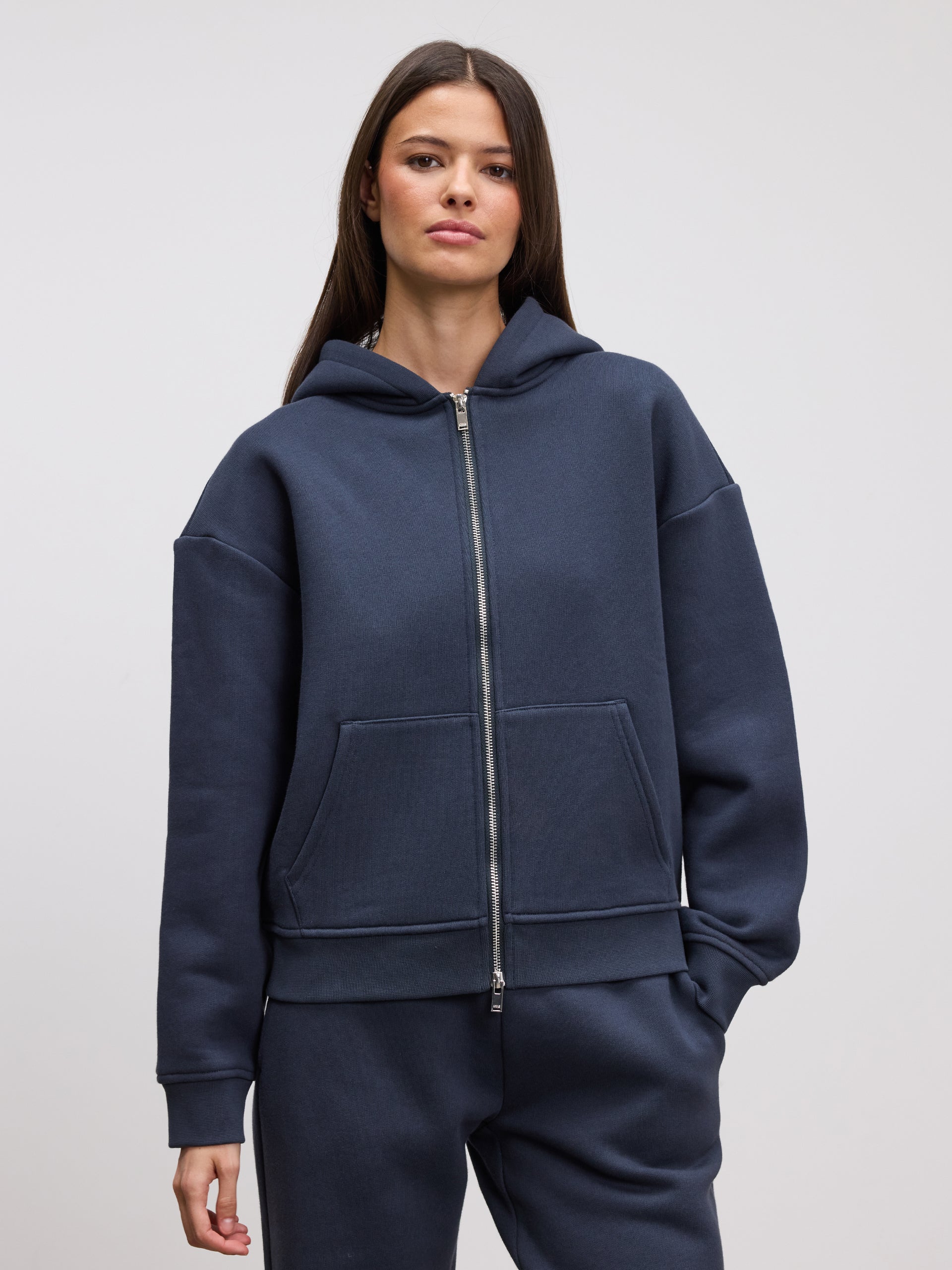 Womens Relaxed Zip Hoodie in Slate Blue