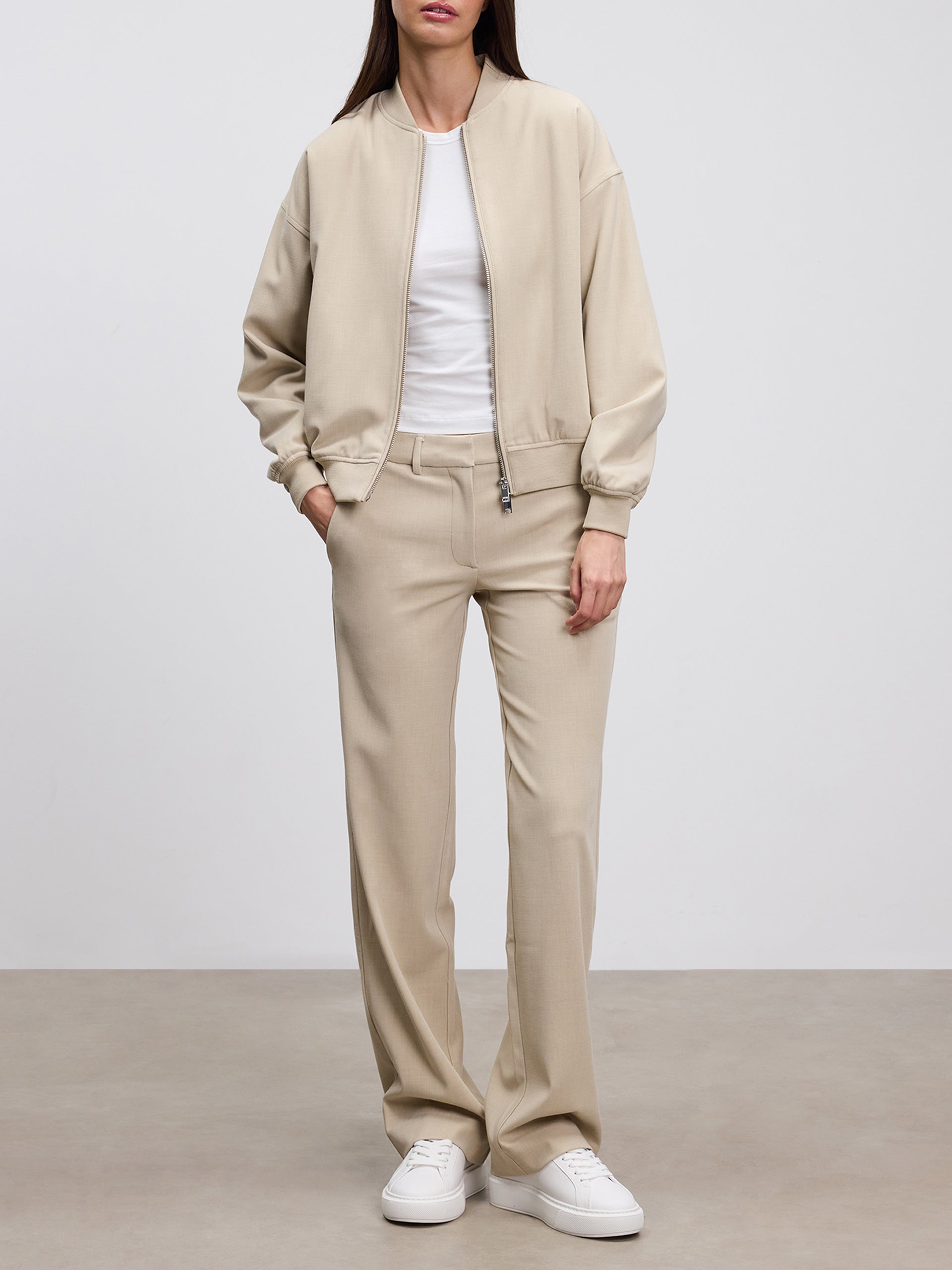 Womens Smart Bomber Jacket in Stone
