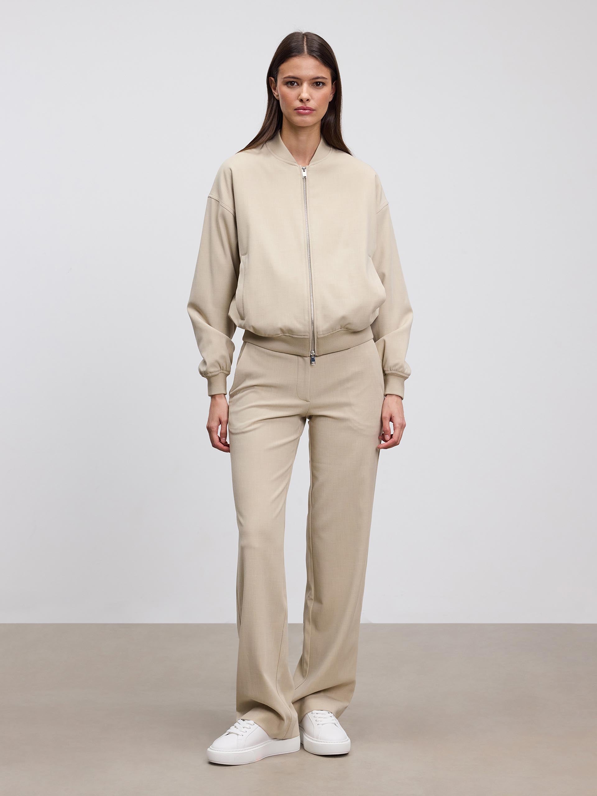 Womens Smart Bomber Jacket in Stone