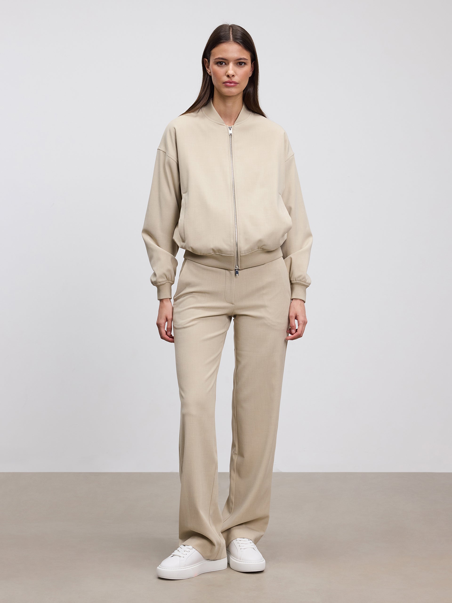 Womens Smart Bomber Jacket in Stone