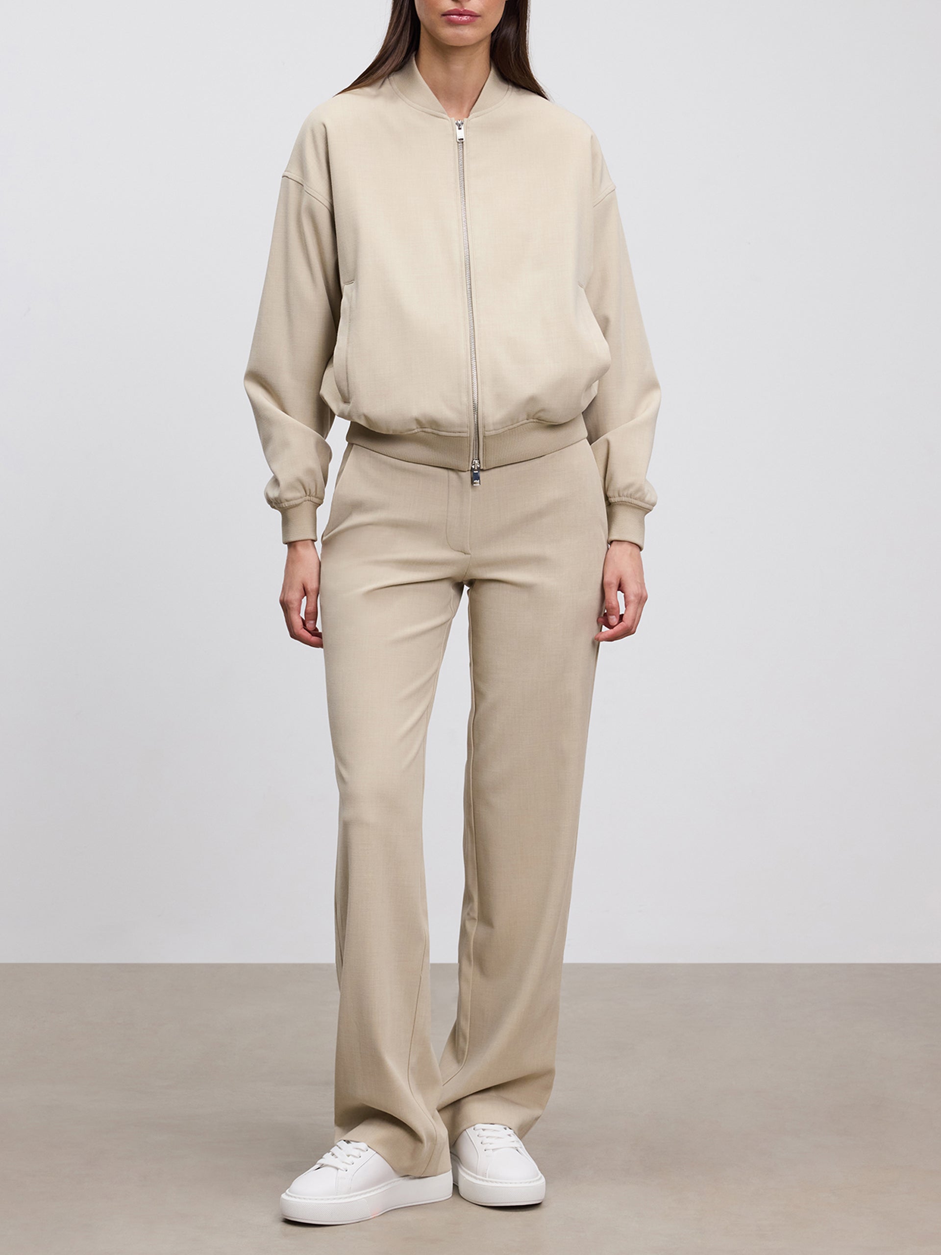 Womens Smart Bomber Jacket in Stone