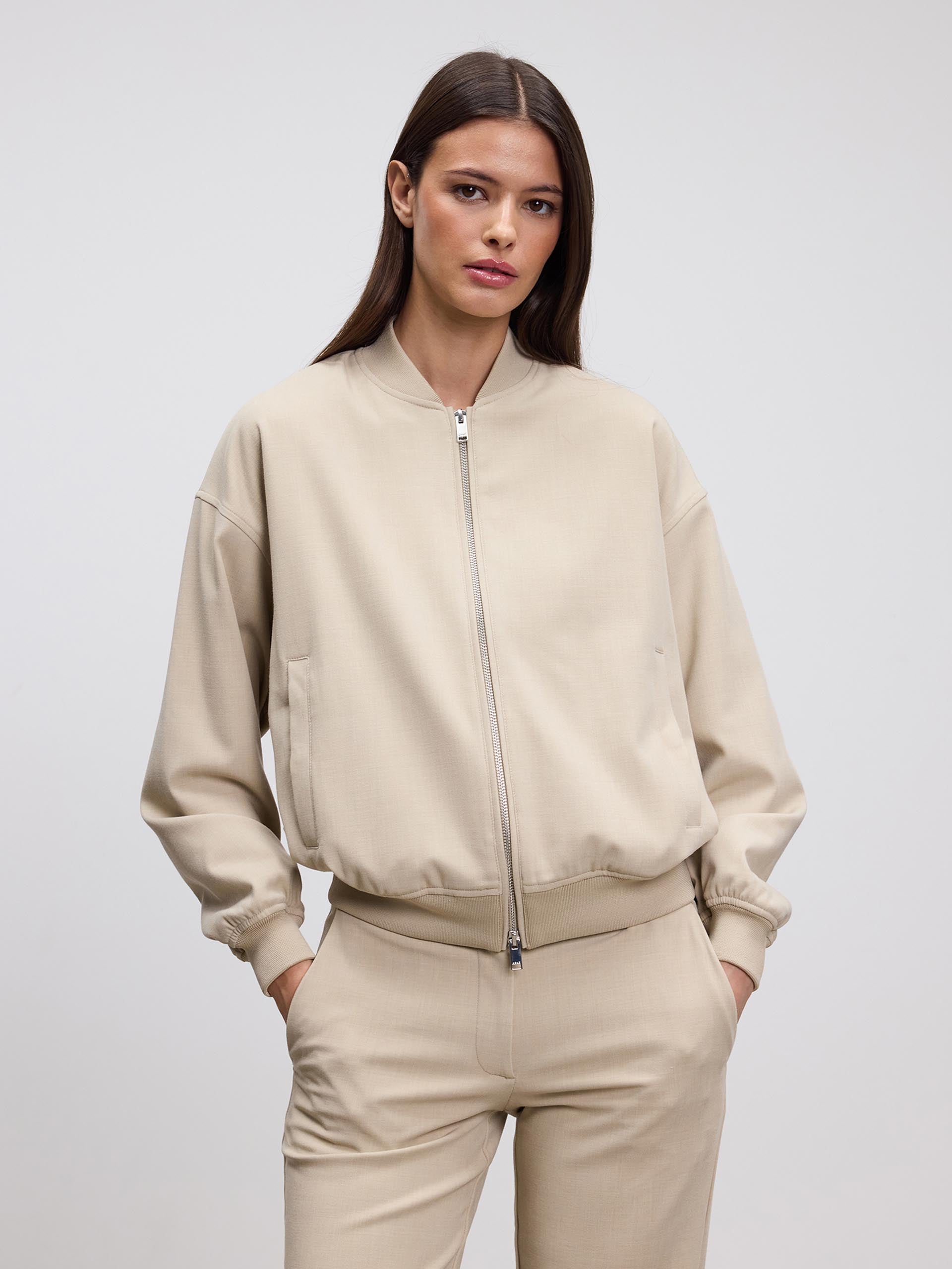 Womens Smart Bomber Jacket in Stone