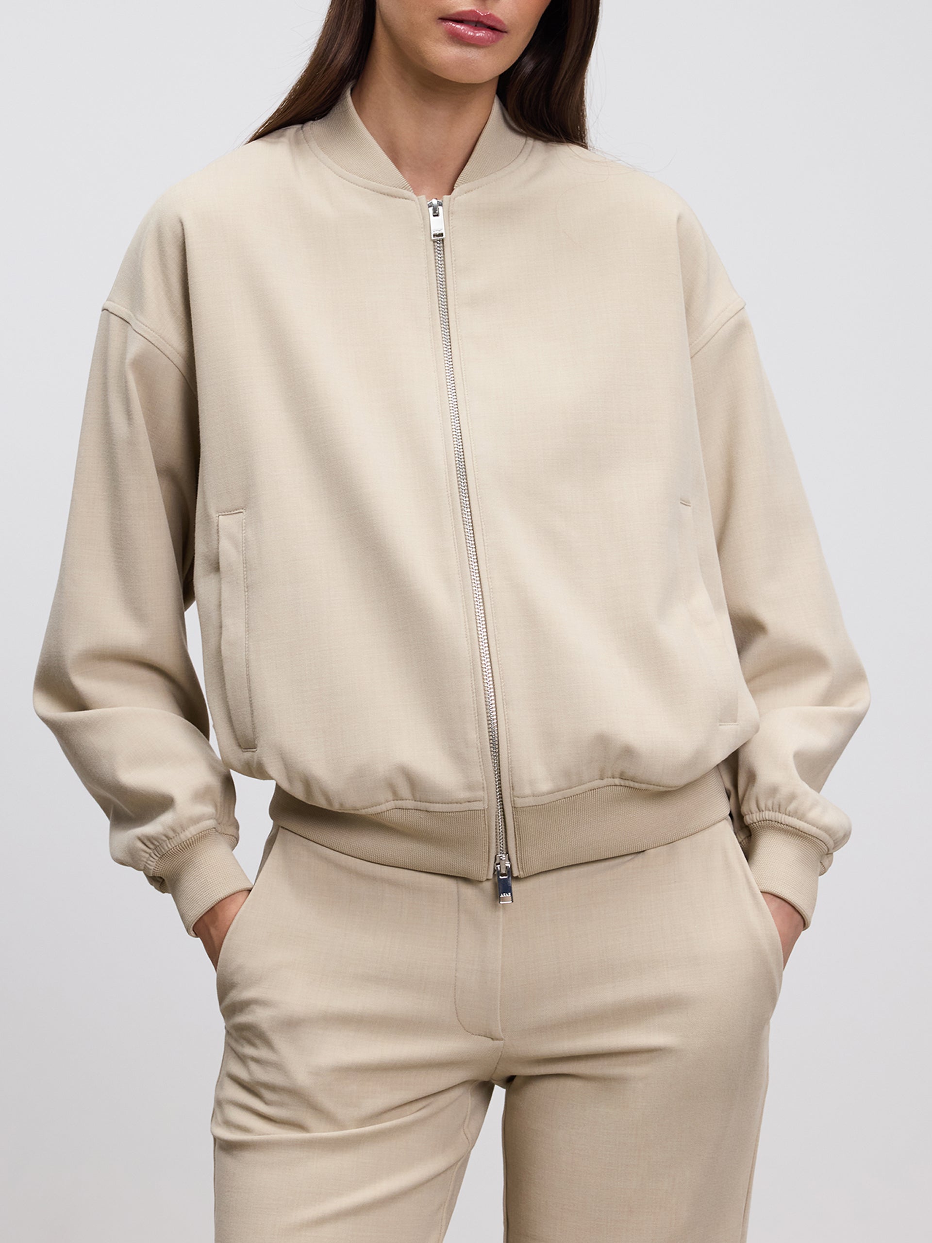 Womens Smart Bomber Jacket in Stone