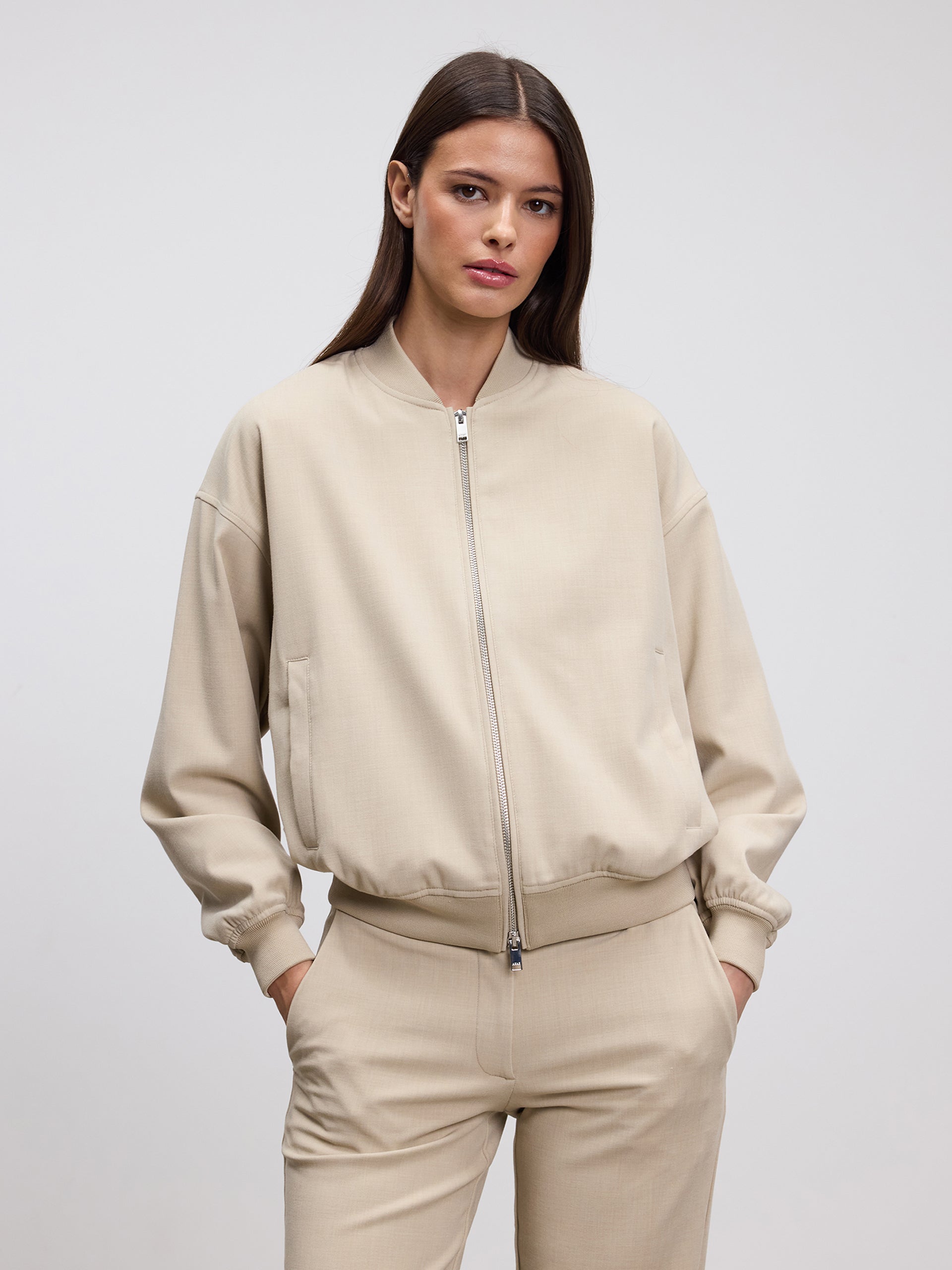 Womens Smart Bomber Jacket in Stone