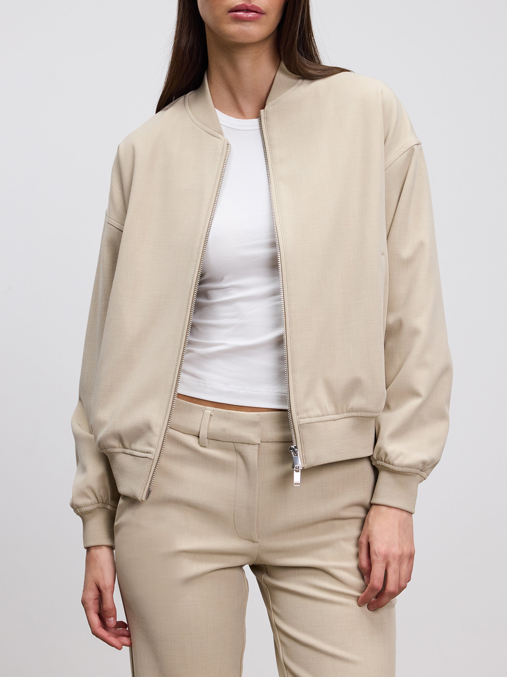 Womens Smart Bomber Jacket in Stone
