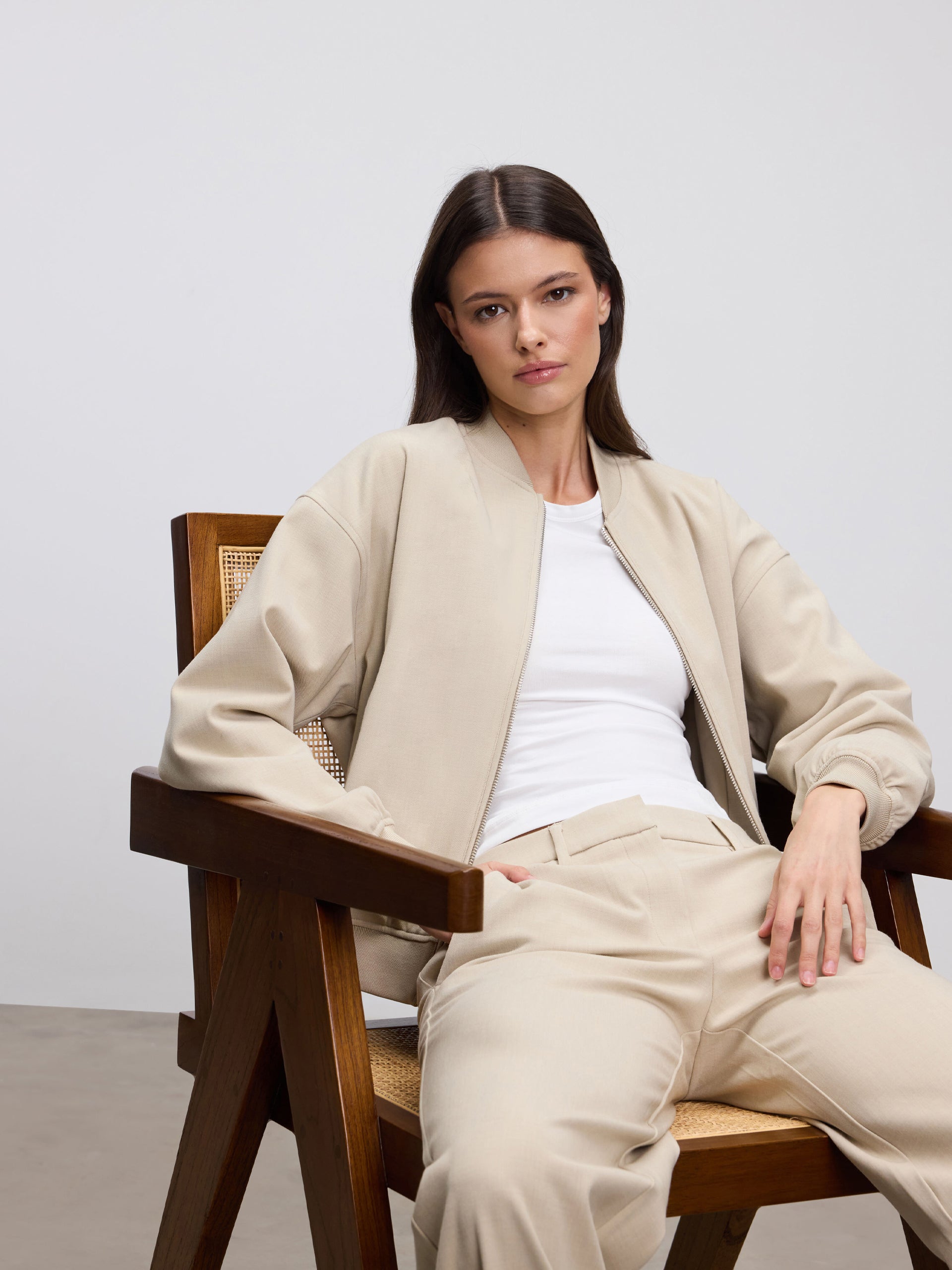 Womens Smart Bomber Jacket in Stone