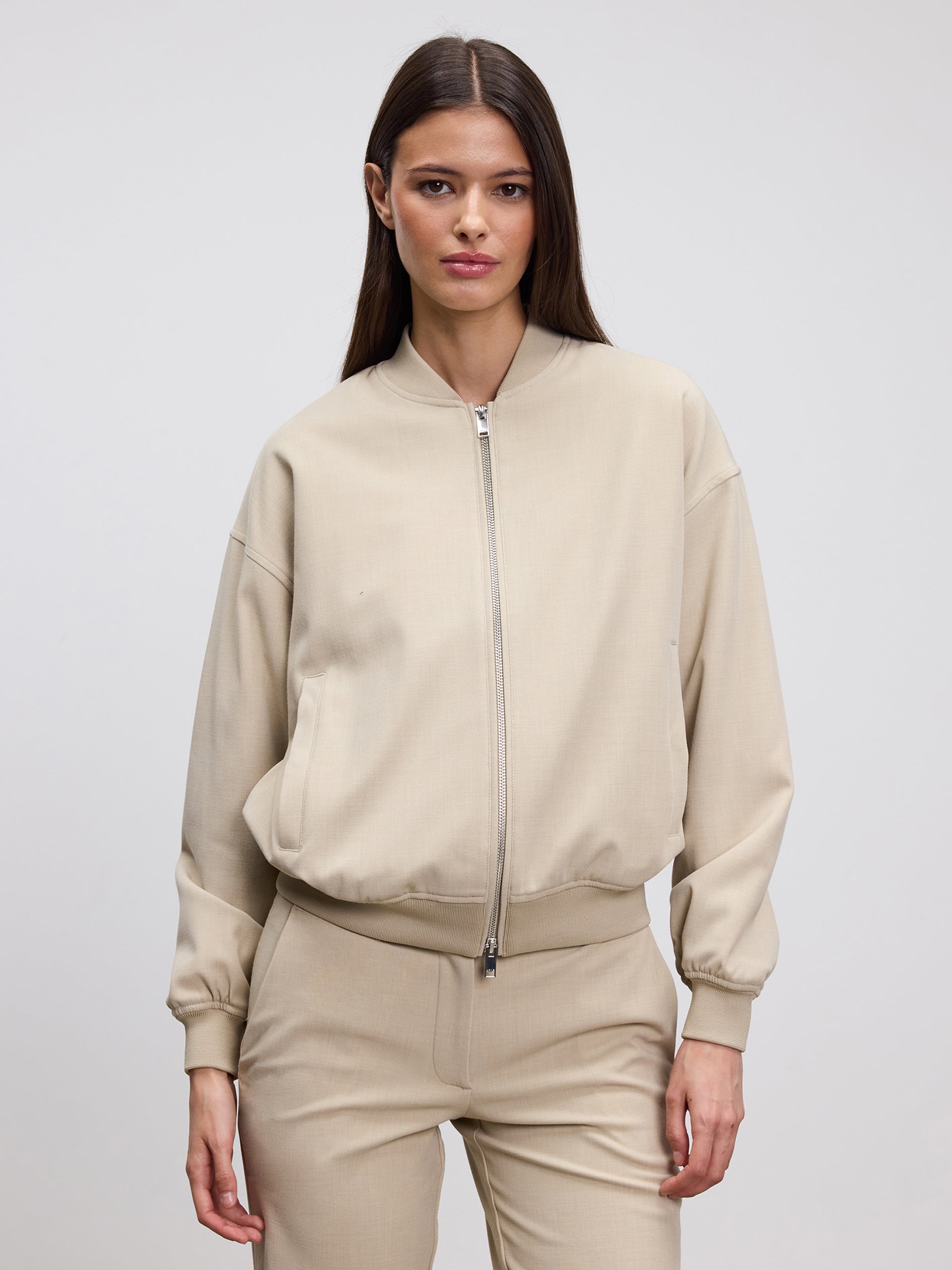 Womens Smart Bomber Jacket in Stone