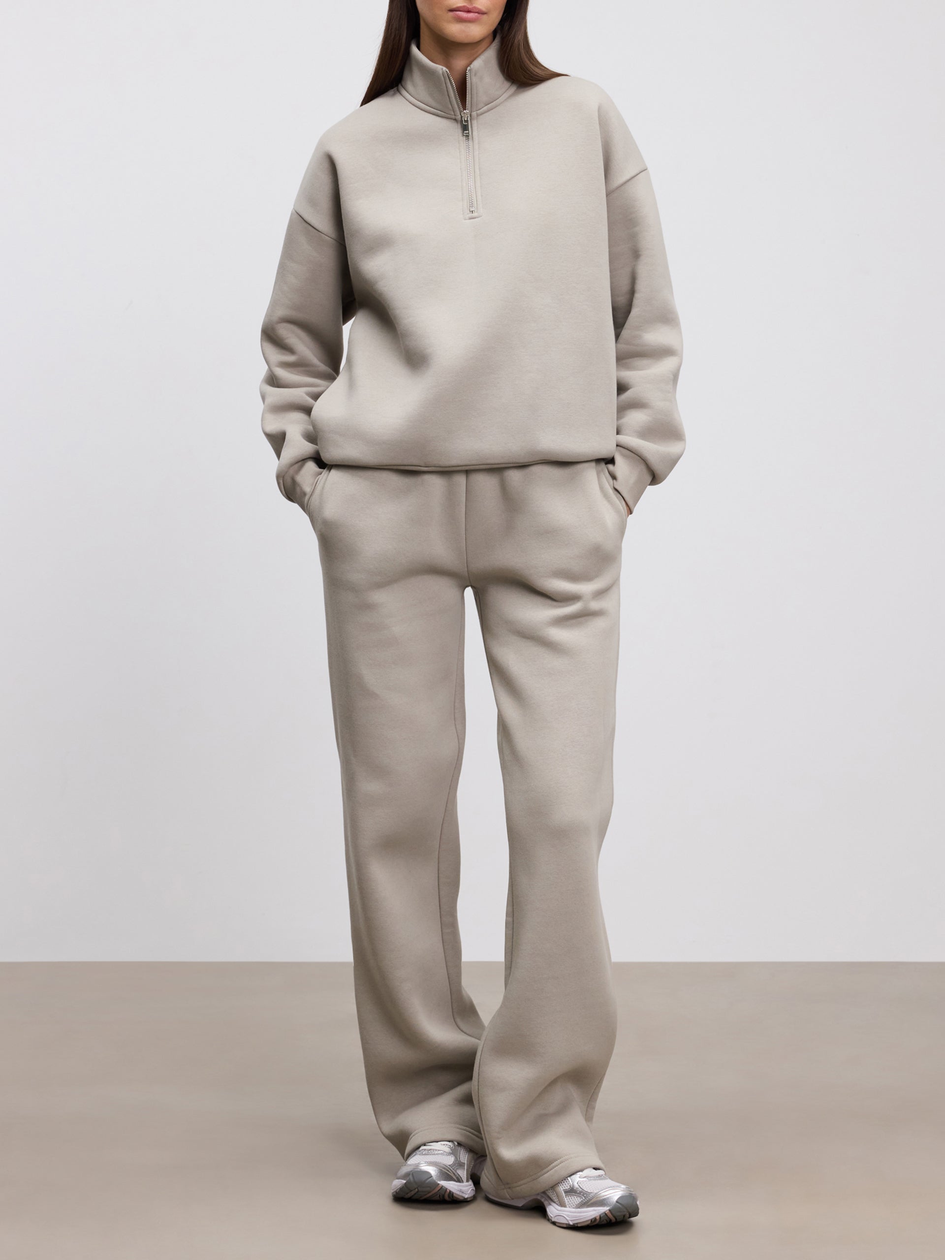 Womens Neoprene Half Zip in Stone