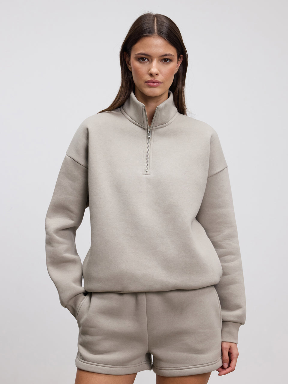 Womens Neoprene Half Zip in Stone