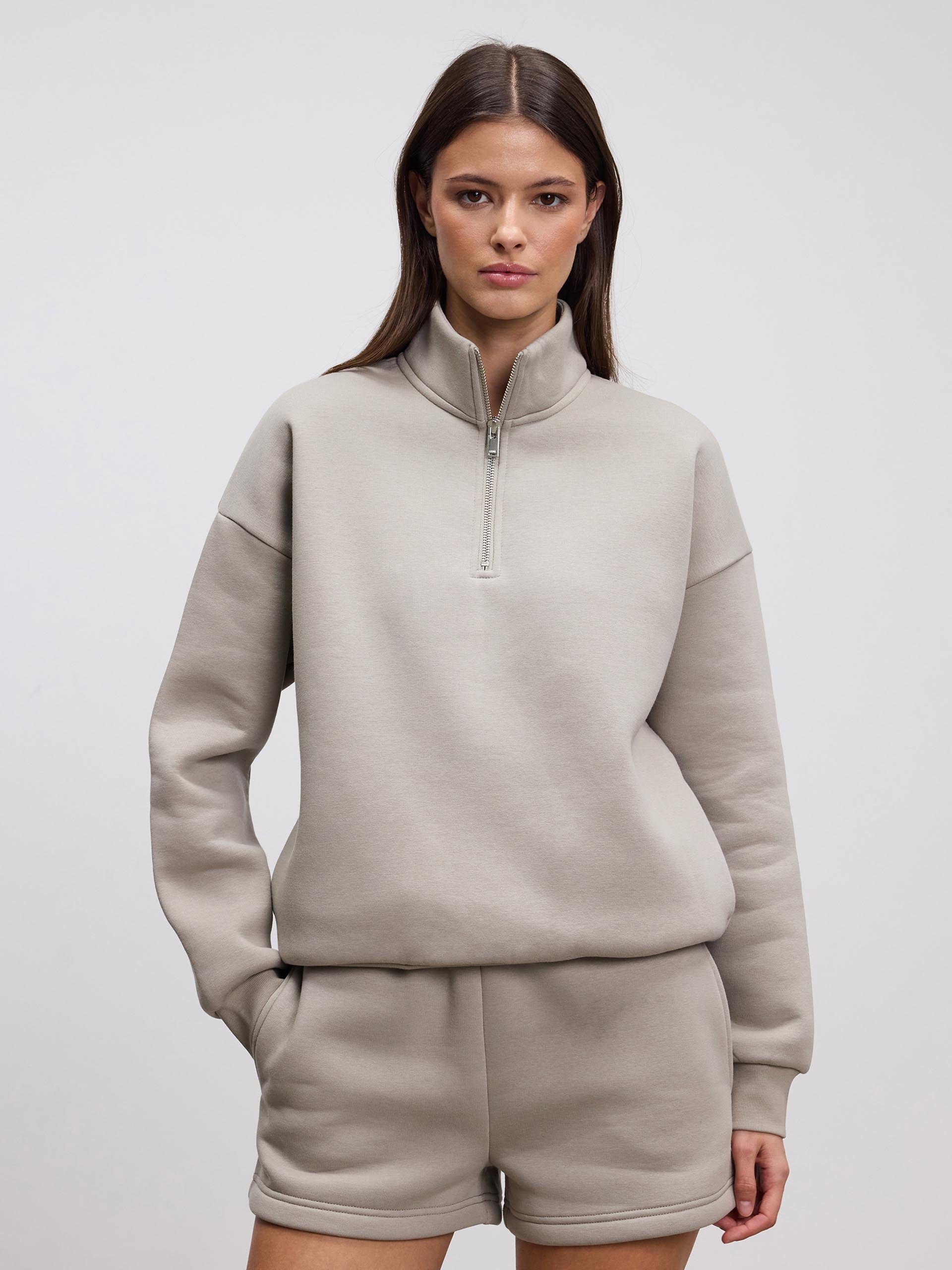 Womens Neoprene Half Zip in Stone