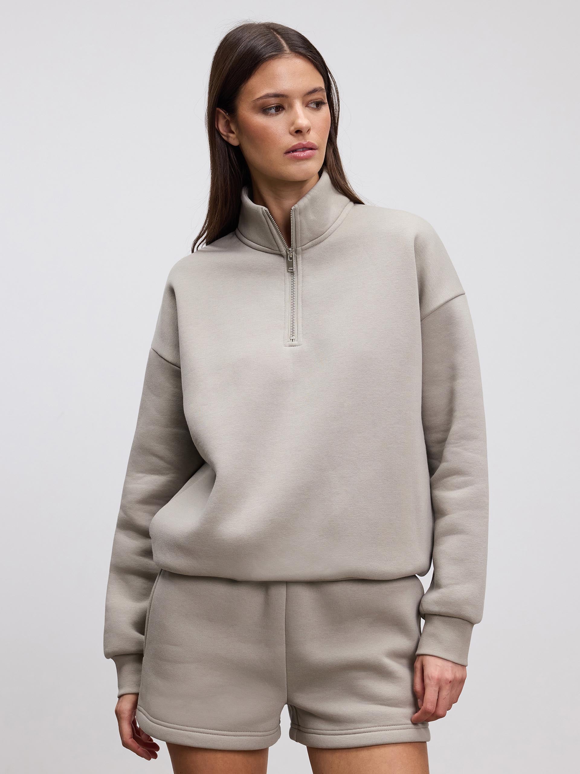 Womens Neoprene Half Zip in Stone