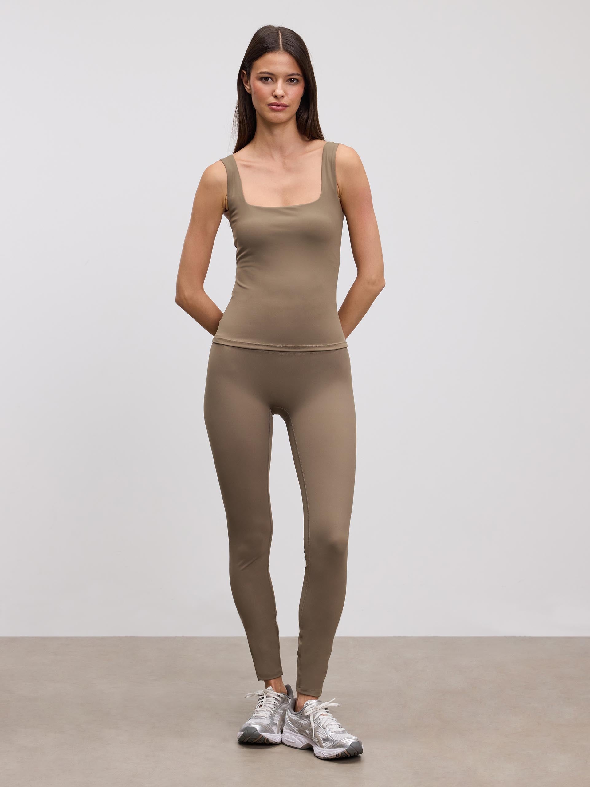 Womens Active Square Neck Vest in Taupe