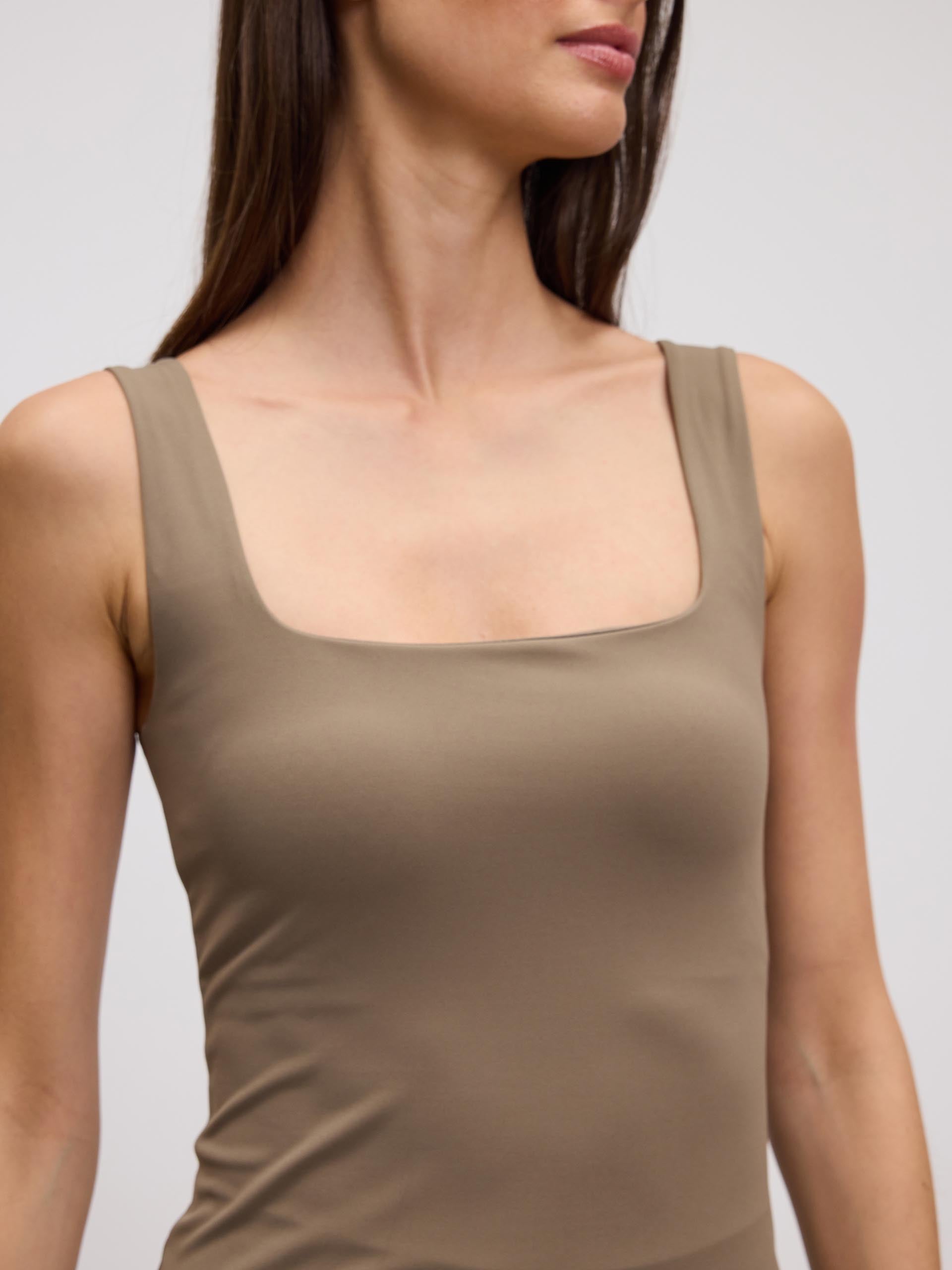 Womens Active Square Neck Vest in Taupe