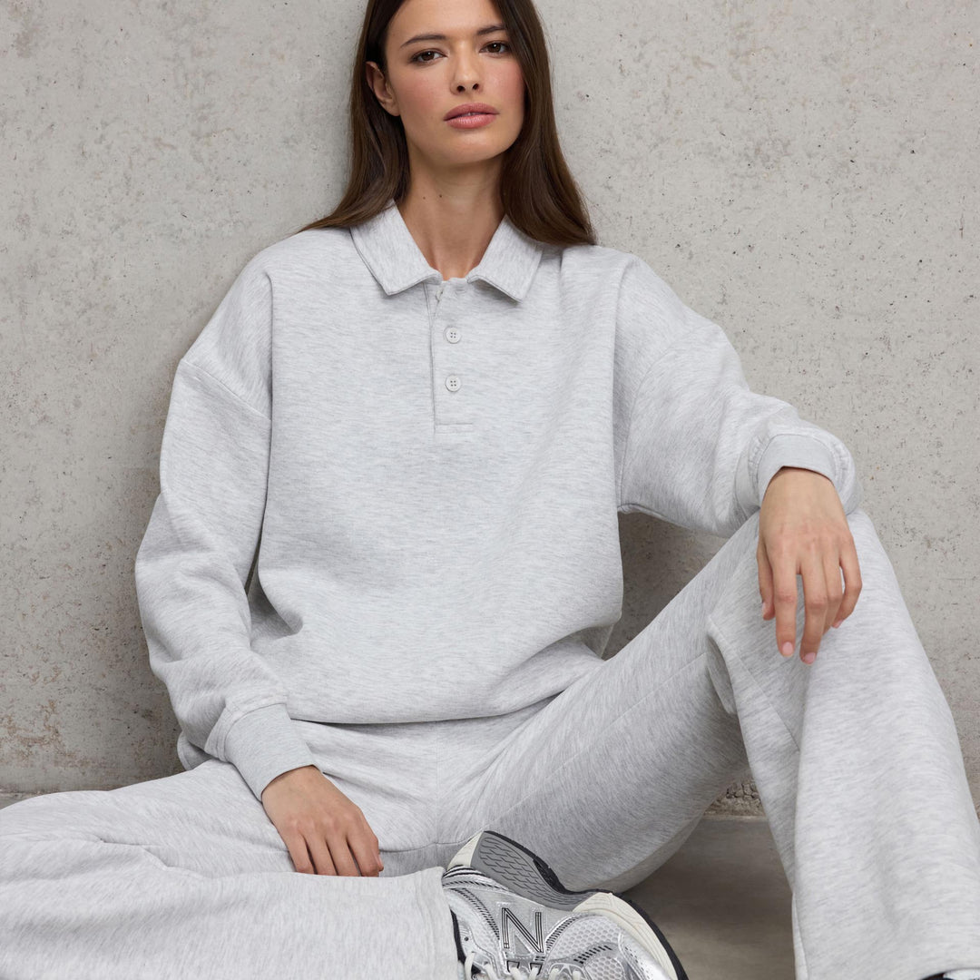 Womens Neoprene Long Sleeve Polo Shirt in Marl Grey