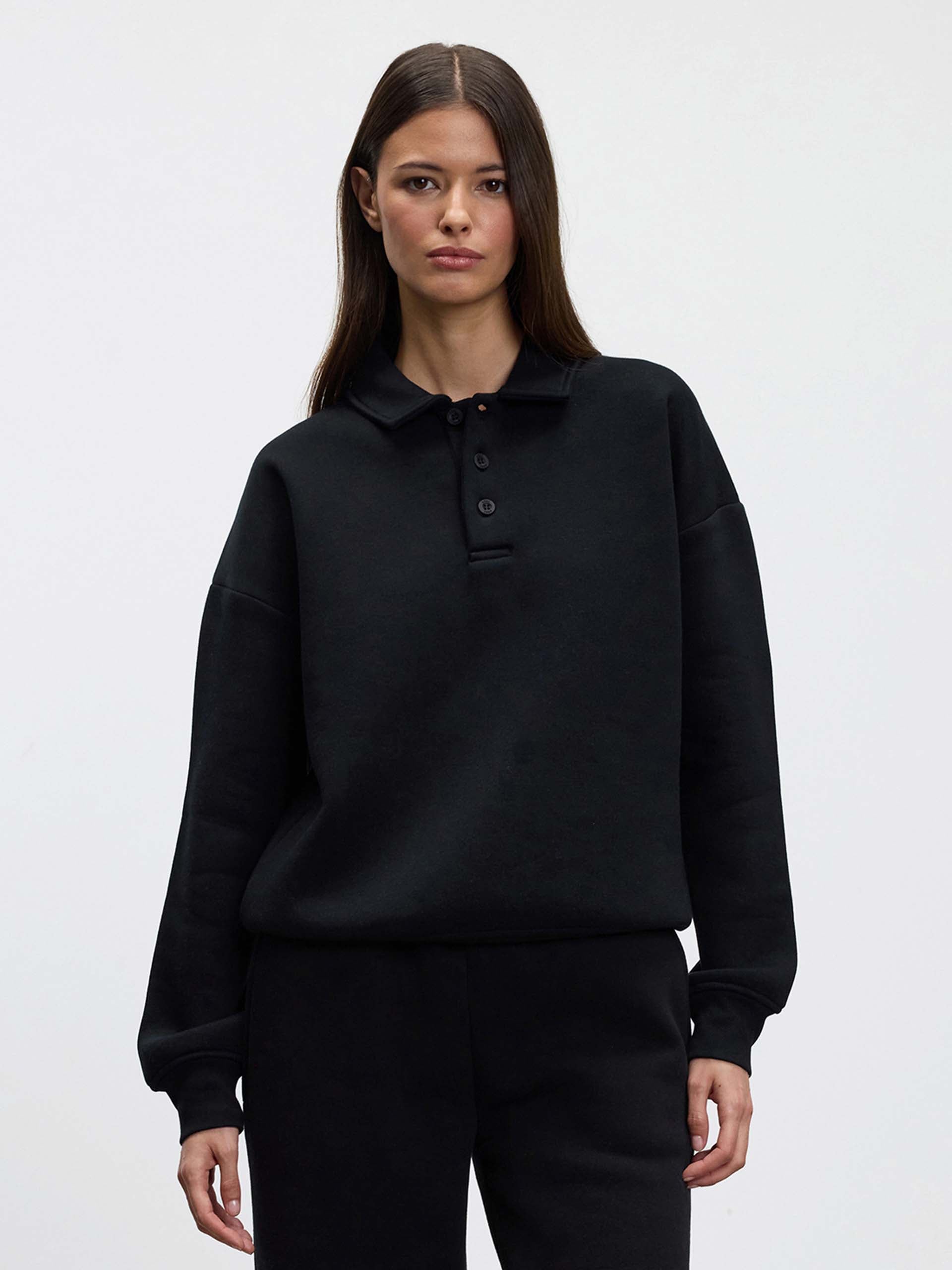 Womens Neoprene Long Sleeve Polo Shirt in Black