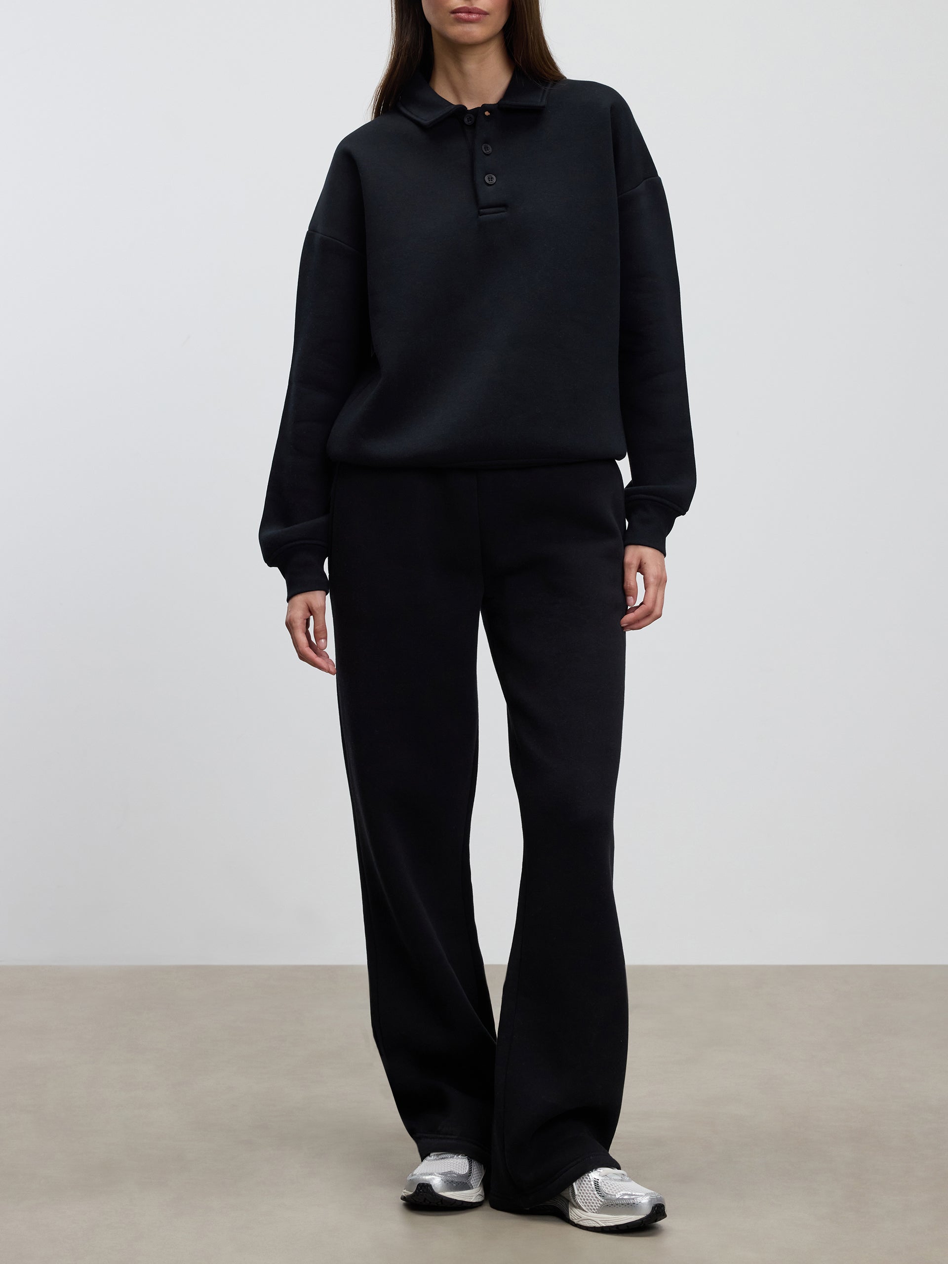 Womens Neoprene Long Sleeve Polo Shirt in Black