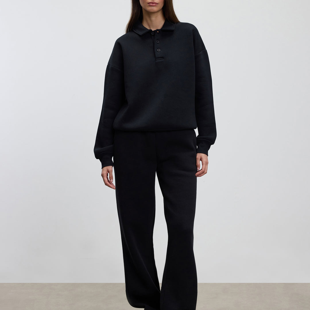 Womens Neoprene Long Sleeve Polo Shirt in Black