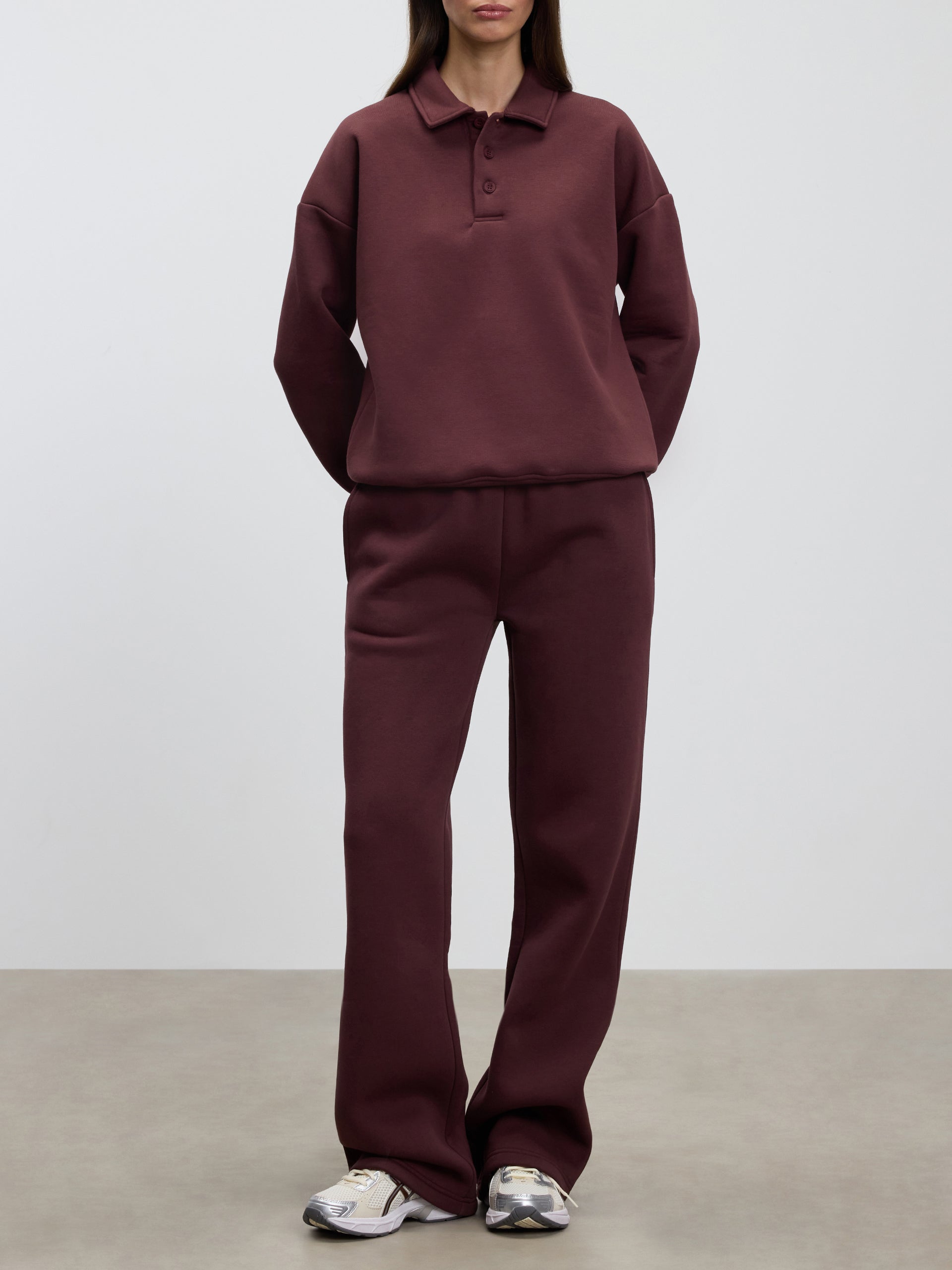 Womens Neoprene Long Sleeve Polo Shirt in Burgundy