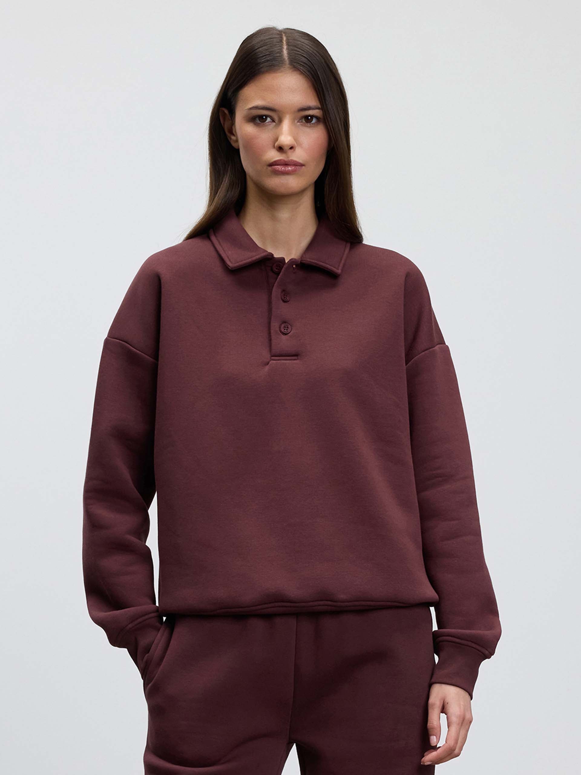 Womens Neoprene Long Sleeve Polo Shirt in Burgundy