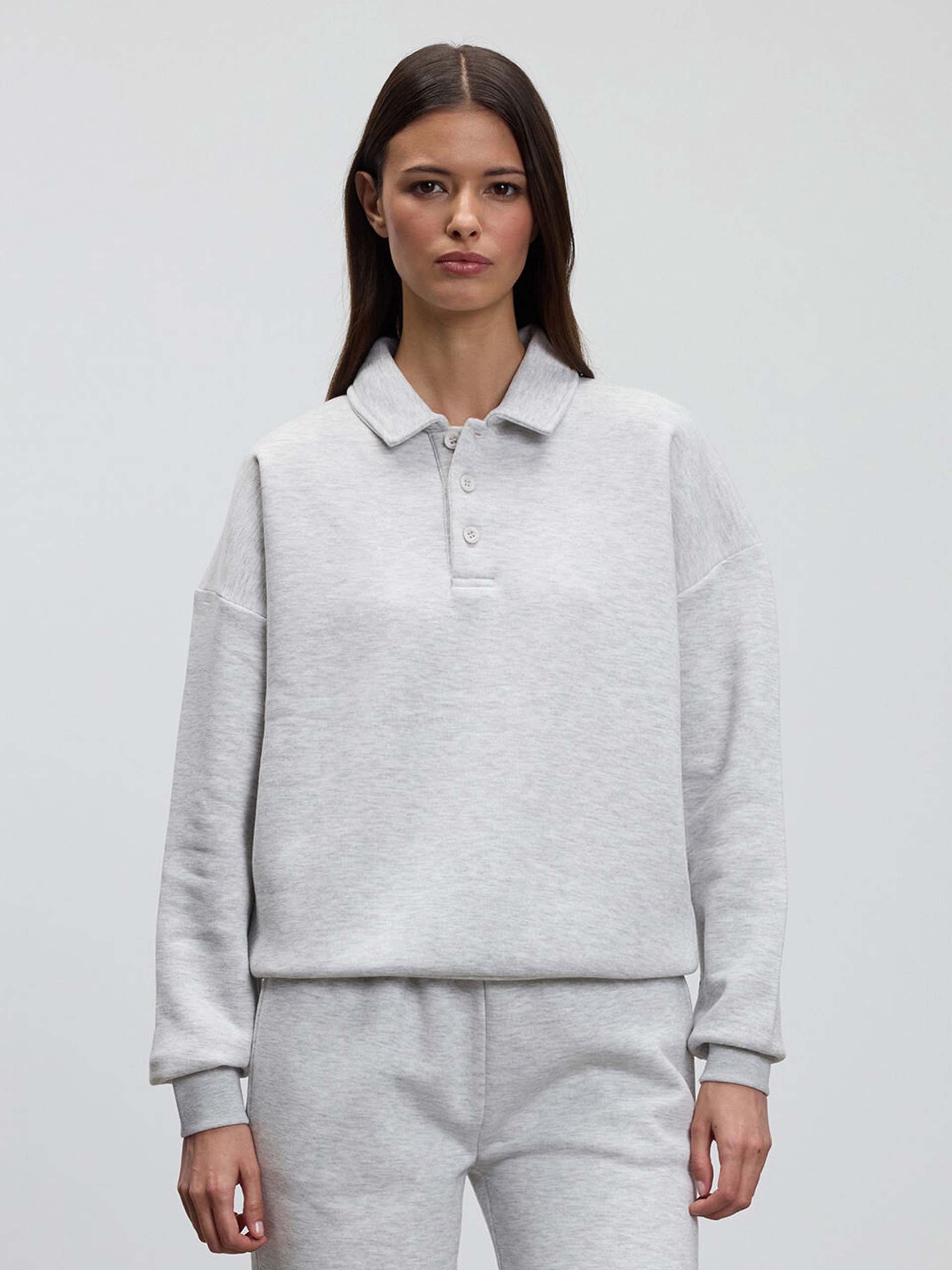 Womens Neoprene Long Sleeve Polo Shirt in Marl Grey