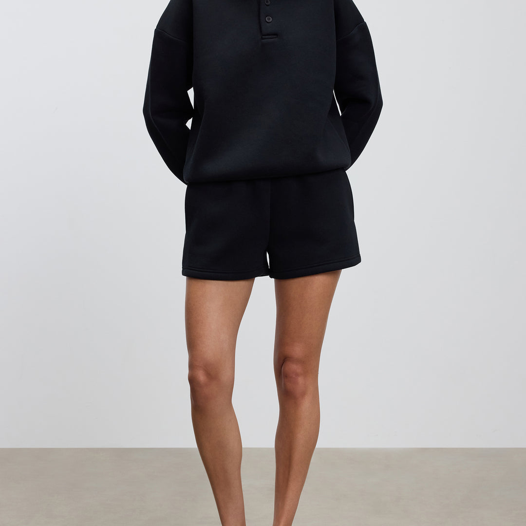 Womens Neoprene Long Sleeve Polo Shirt in Black