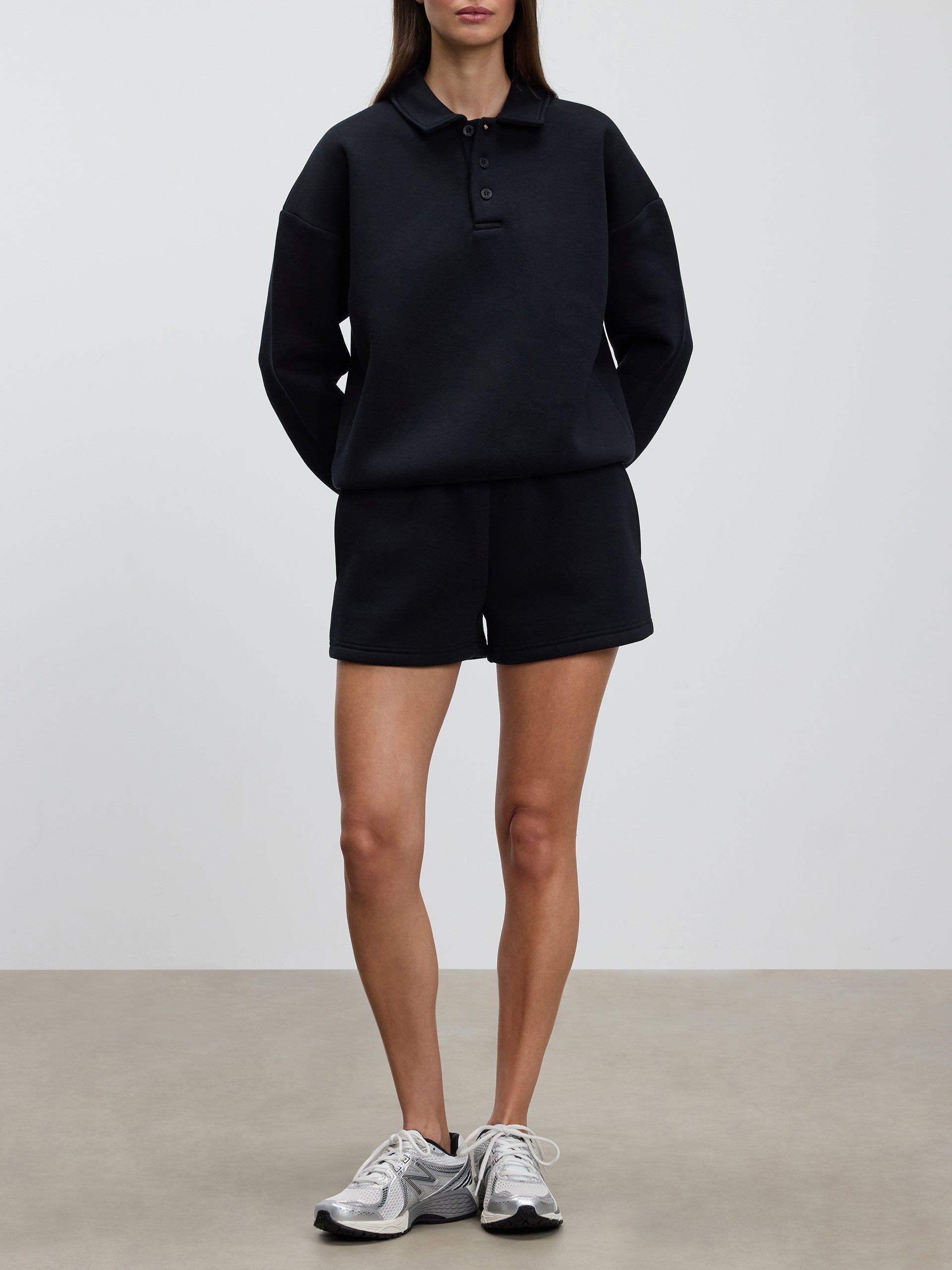Womens Neoprene Long Sleeve Polo Shirt in Black